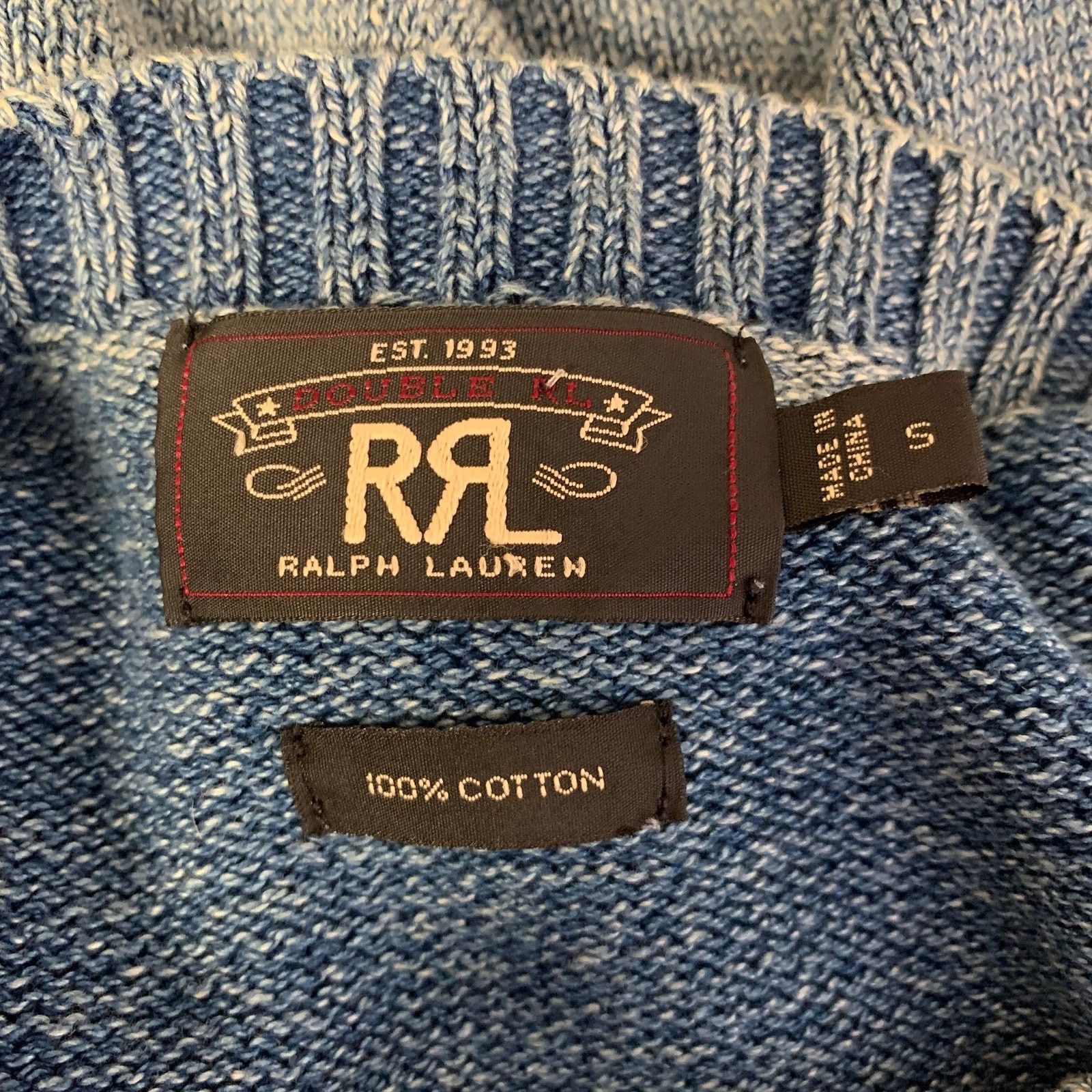 Ralph Lauren RRL by RALPH LAUREN S Blue Knitted Cotton Ribbed Sweater Size US S / EU 44-46 / 1 - 5 Thumbnail