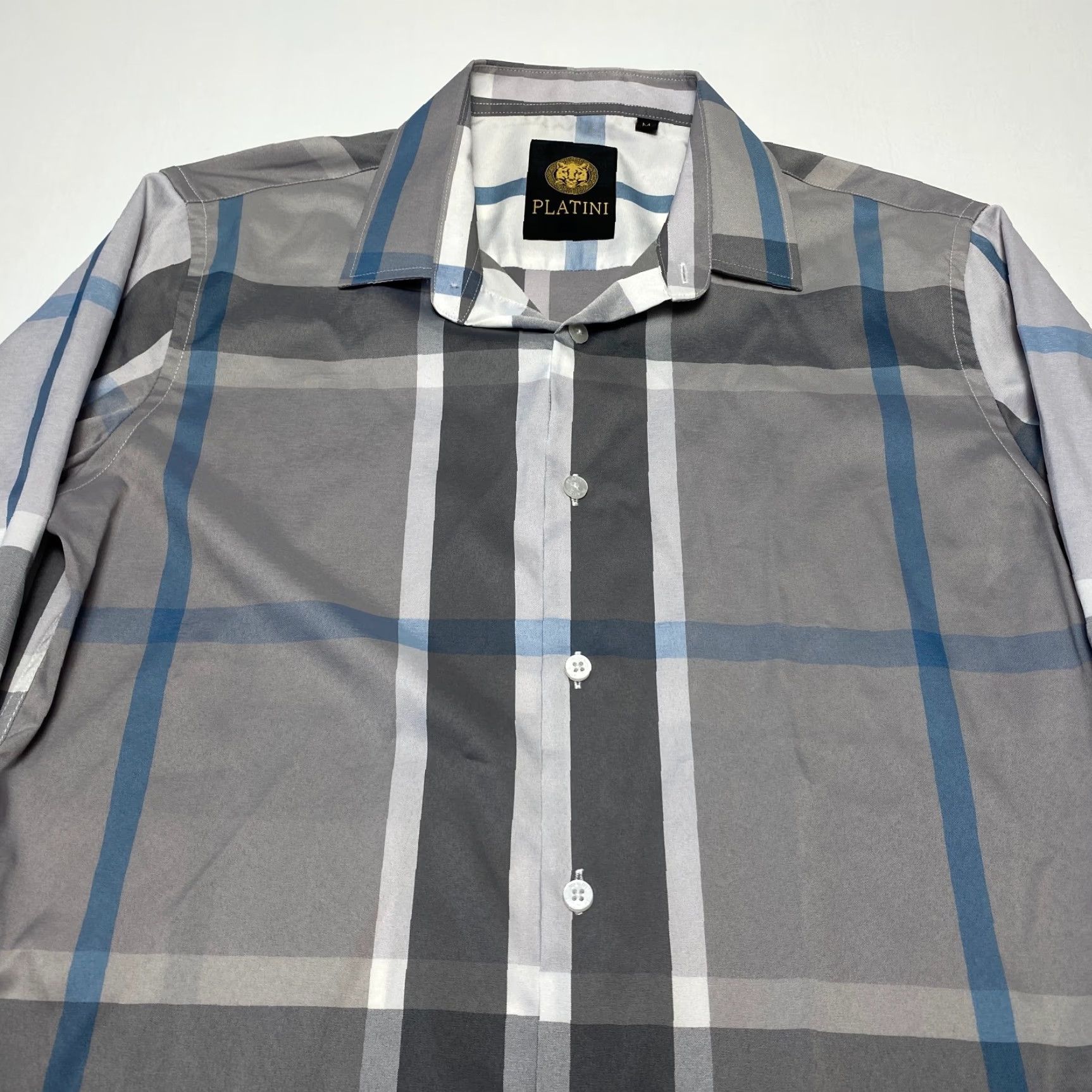 Cougar Platini Mens Shirt Button-Up Long Sleeve Plaid Gray Blue Cougar Button Up Shirt M Size US M / EU 48-50 / 2 - 5 Thumbnail