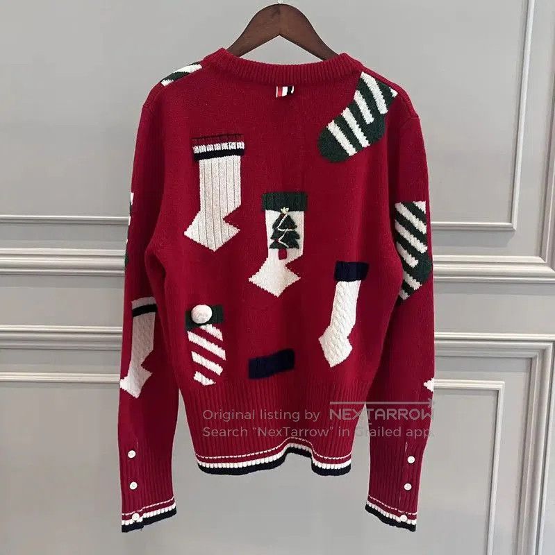 Thom Browne Thom Browne Red Wool Patterned Sweater . Size S / US 4 / IT 40 - 2 Thumbnail