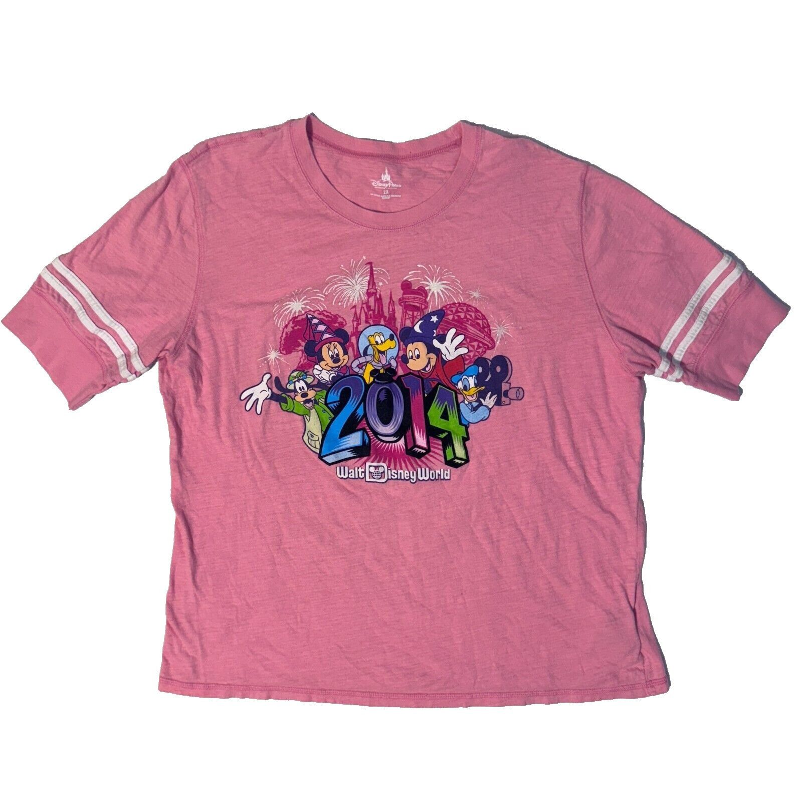 Disney 2014 Walt Disney World Mickey & Minnie Mouse Pink Short Slee Size XXL / US 16-18 / IT 52-54 - 1 Thumbnail