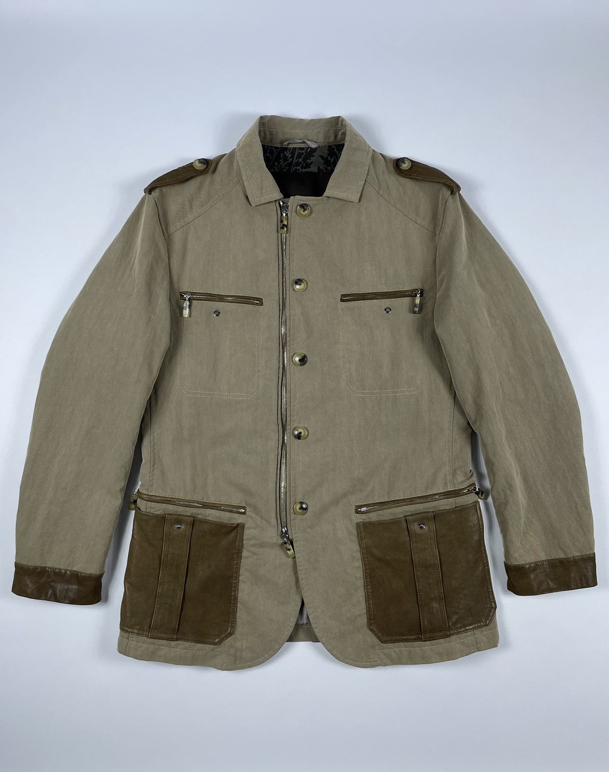 Etro ETRO Archives Zip Button Leather Cotton Beige/Brown Jacket Size US M / EU 48-50 / 2 - 2 Thumbnail