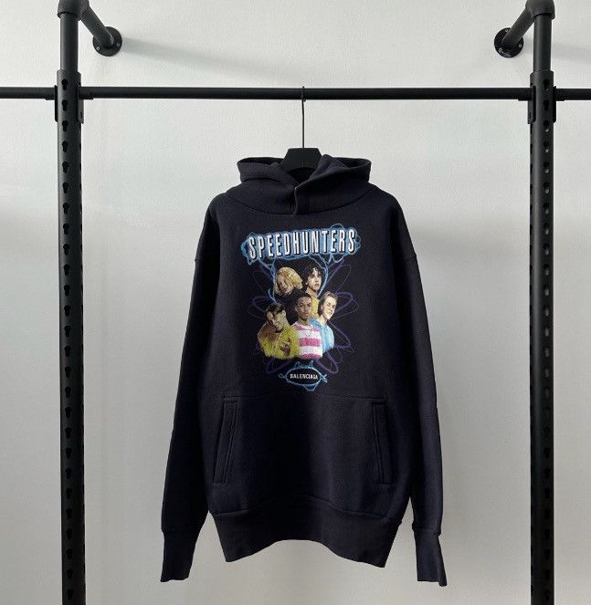 Image of Balenciaga Fw18 Speedhunters Figure Print Hoodie in Blue, Men's (Size XS)