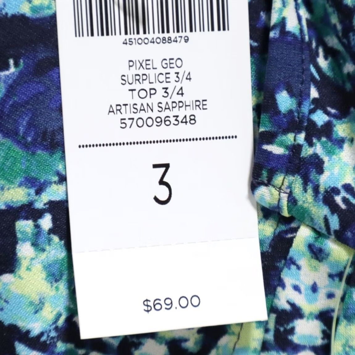 Vintage Chicos Shirt Sapphire Women's 3/4 Sleeve Pixel Geo Surplice Geometric Polyester Crew Neck Relaxed Fit XS-3/4 Sleeve Size XS / US 0-2 / IT 36-38 - 6 Thumbnail