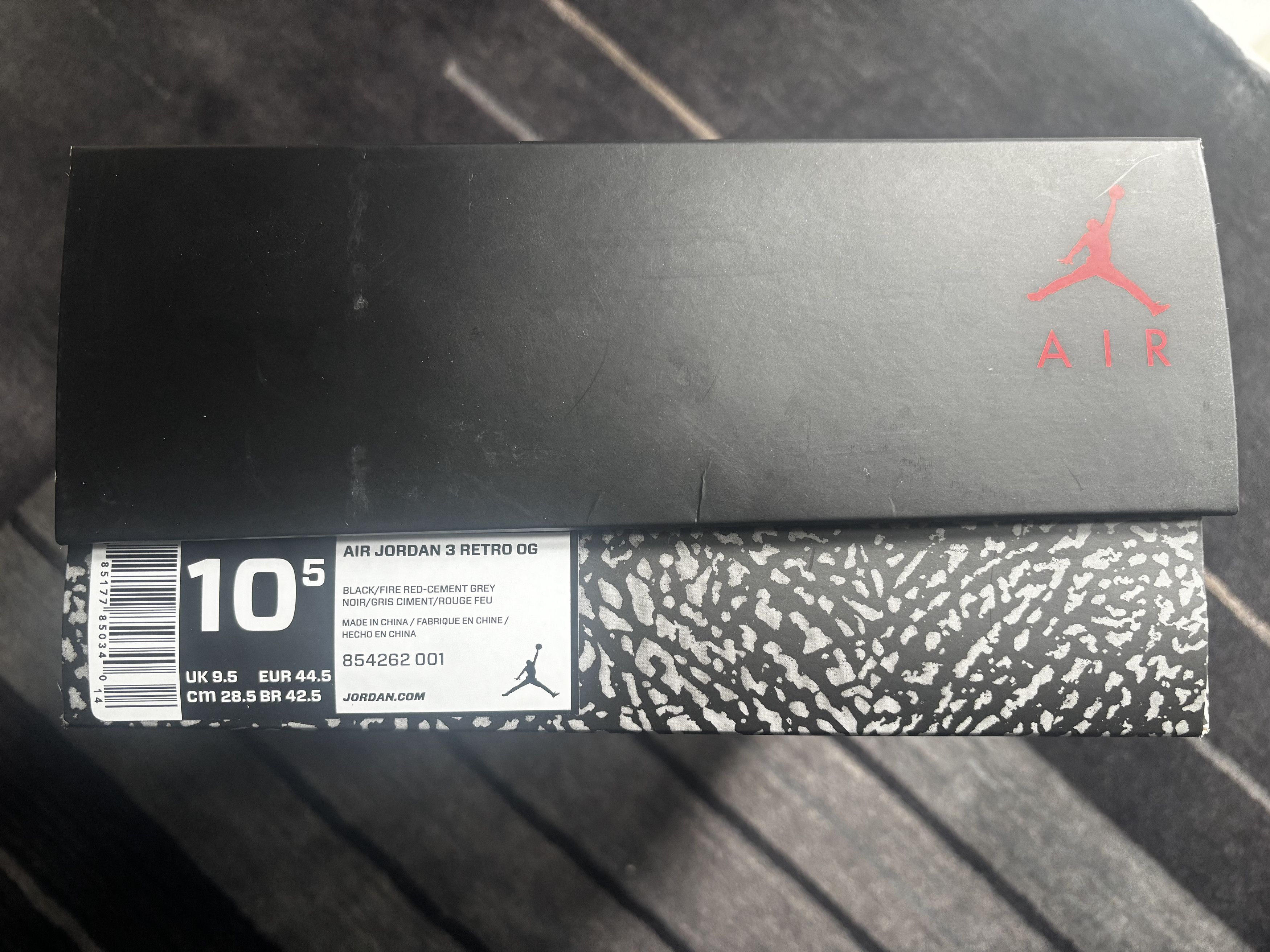 Jordan Brand Nike Air Jordan 3 Retro Black Cement 2018 US10.5/EU44.5 Size US 10.5 / EU 43-44 - 5 Thumbnail