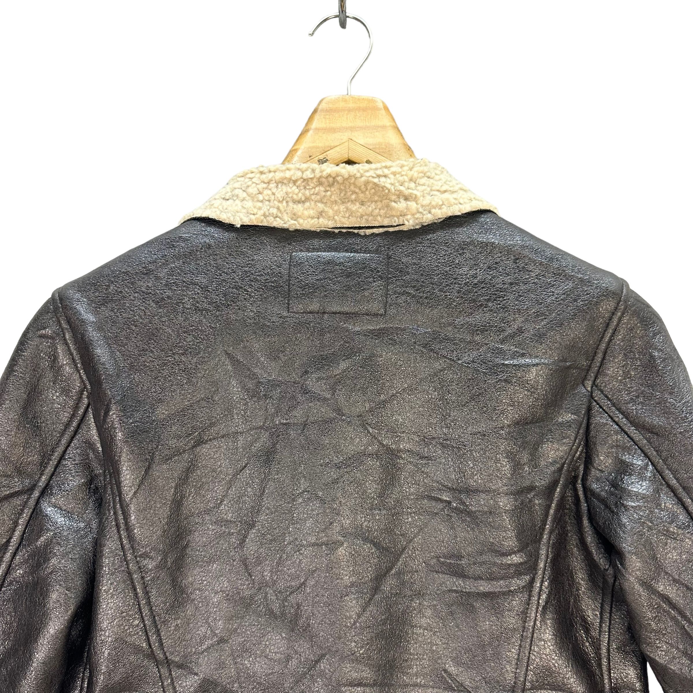 Japanese Brand NEO LEATHER DOUBLE COLLAR SHEARLING JACKET #7535-151 Size L / US 10 / IT 46 - 10 Thumbnail
