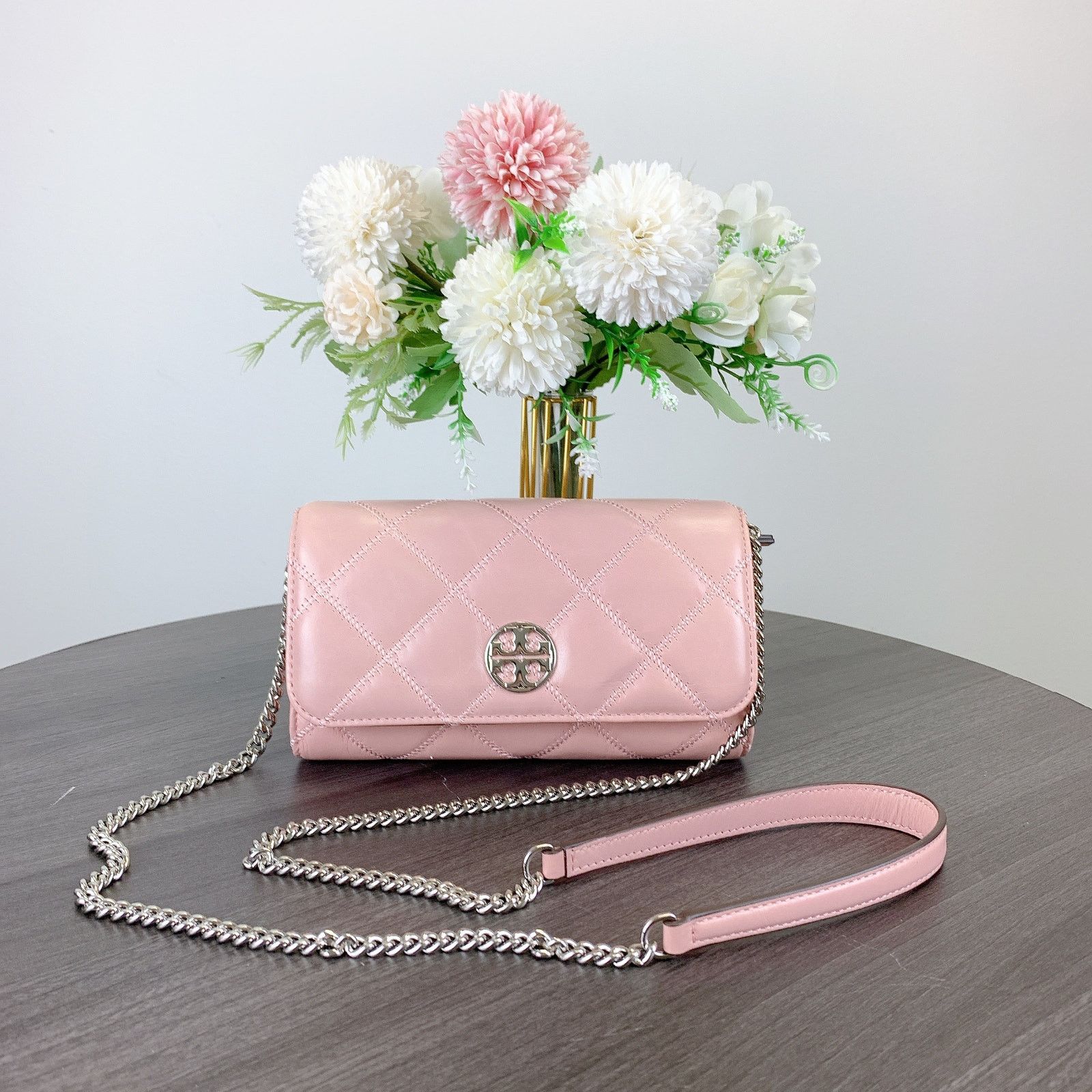 Tory Burch Tory Burch 156095 WILLA GLAZED CHAIN WALLET IN ROSE SACHET Size ONE SIZE - 8 Thumbnail