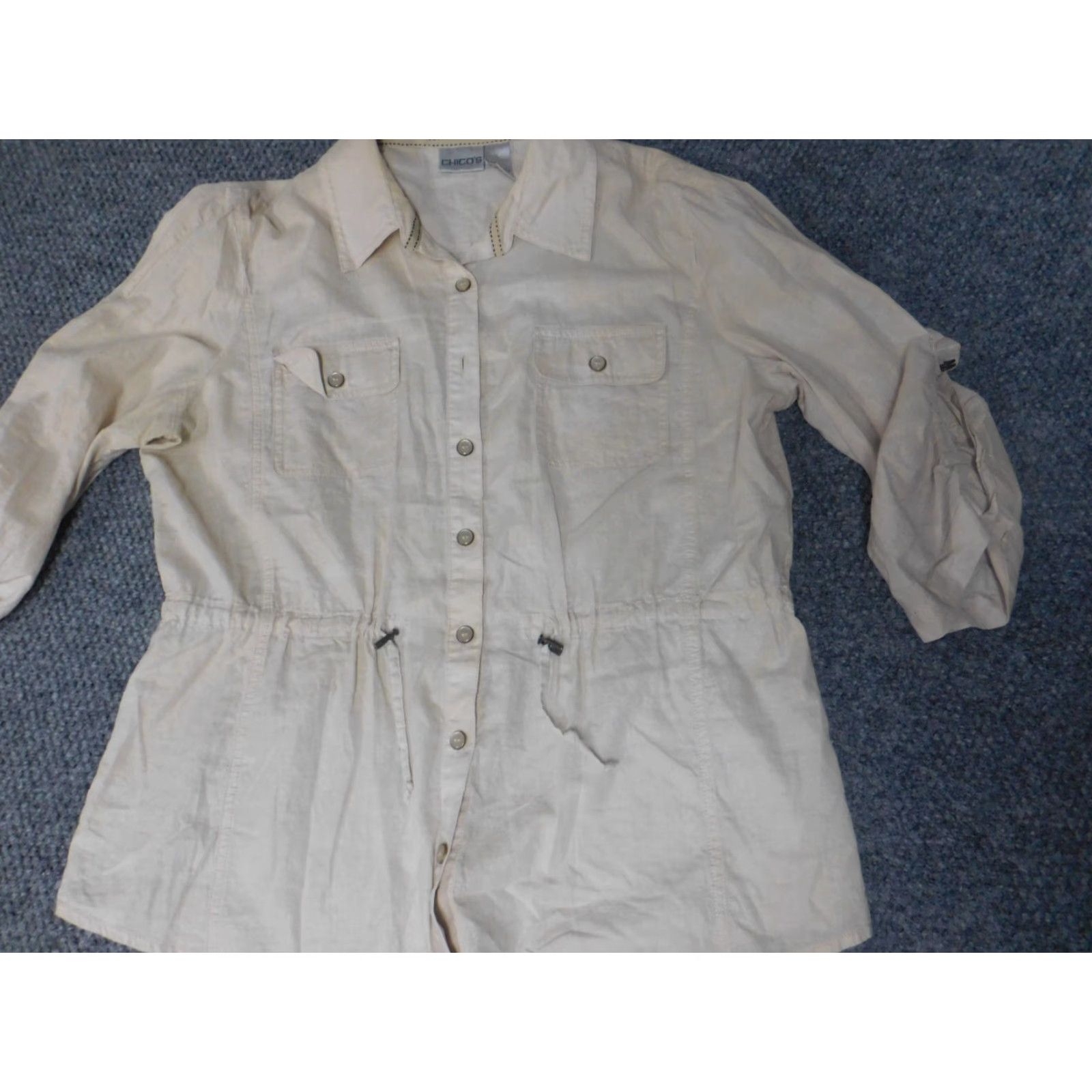 Vintage Chicos Shirt Beige Womens Casual Button-Up Top Jacket 2 Regular Size Classic Button-Up Down Cotton Breathable Long Sleeve Collared 2 Size XS / US 0-2 / IT 36-38 - 3 Thumbnail