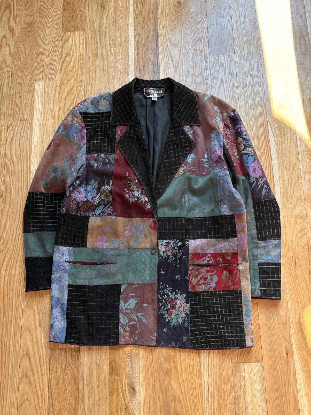 Roberto Cavalli Vintage 80s Floral Patchwork Suede Blazer M