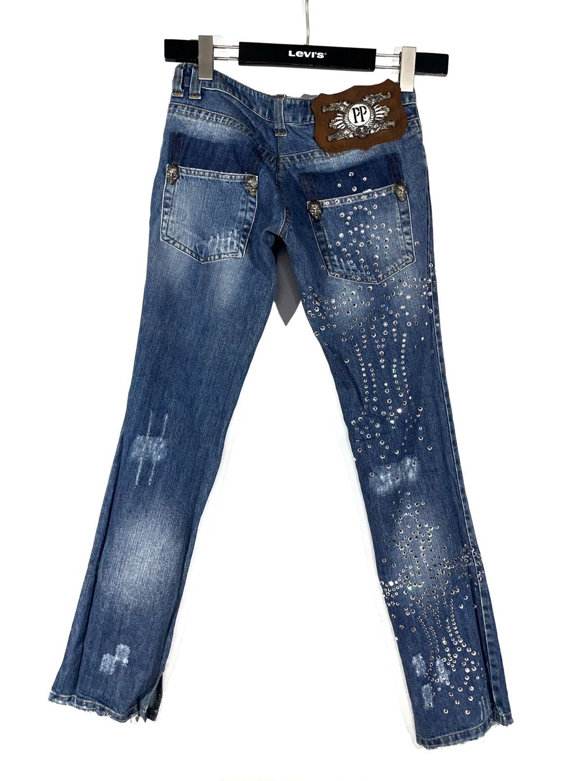 Philipp Plein Philipp Plein Women Y2K Blue Jeans Skull Stones Zip S-M Size 27" / US 4 / IT 40 - 5 Thumbnail