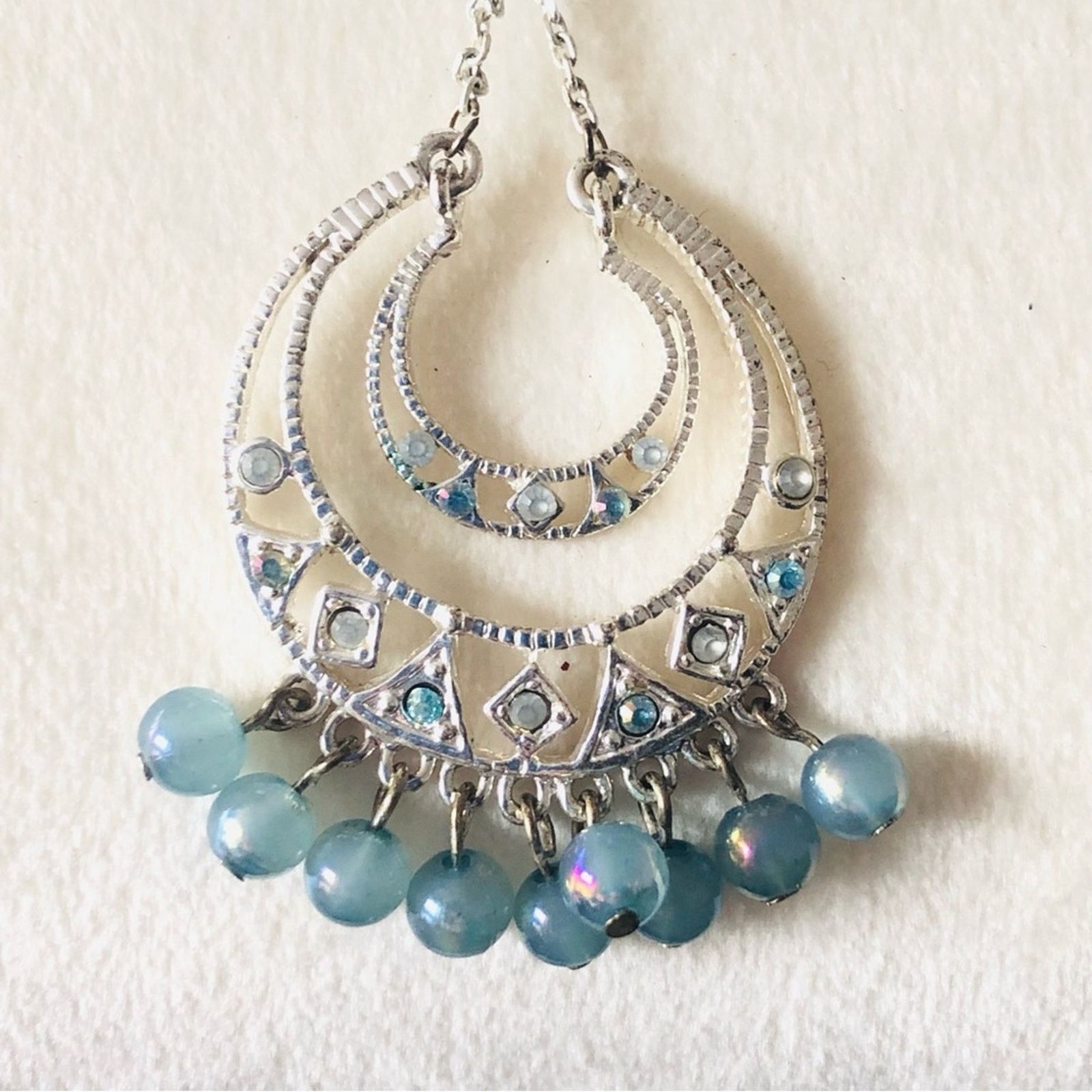 Handmade Handcrafted repurpose blue crystal Pearl necklace Size ONE SIZE - 8 Thumbnail