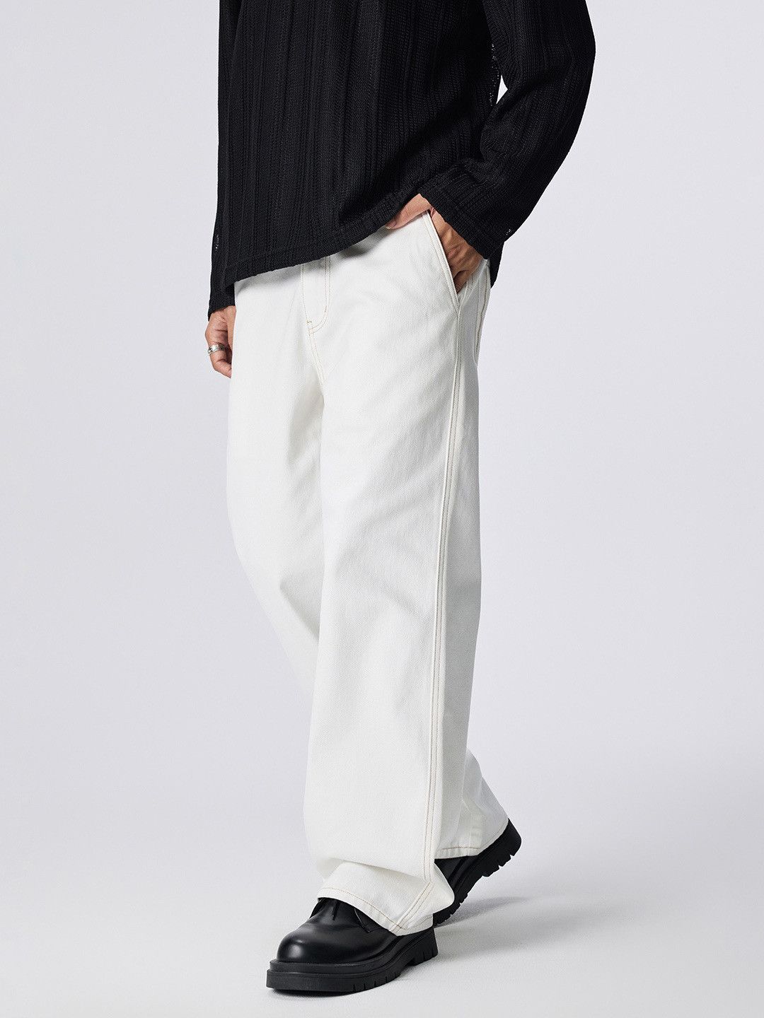 Japanese Brand Men's white simple wide-leg casual versatile jeans Size US 32 / EU 48 - 2 Thumbnail