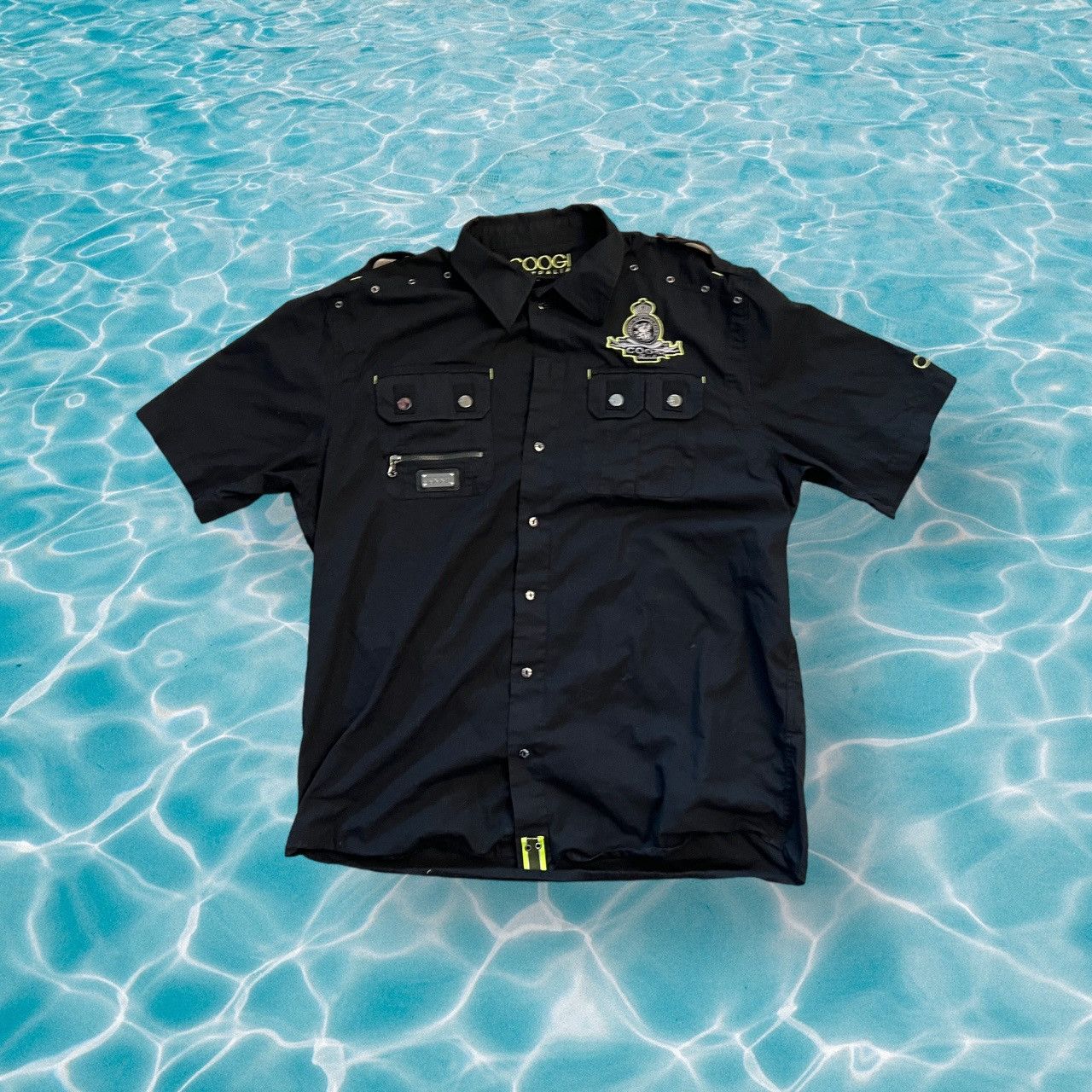 image of Coogi Embroidered Hardware Short Sleeve Button Up in Black, Men's (Size Large)