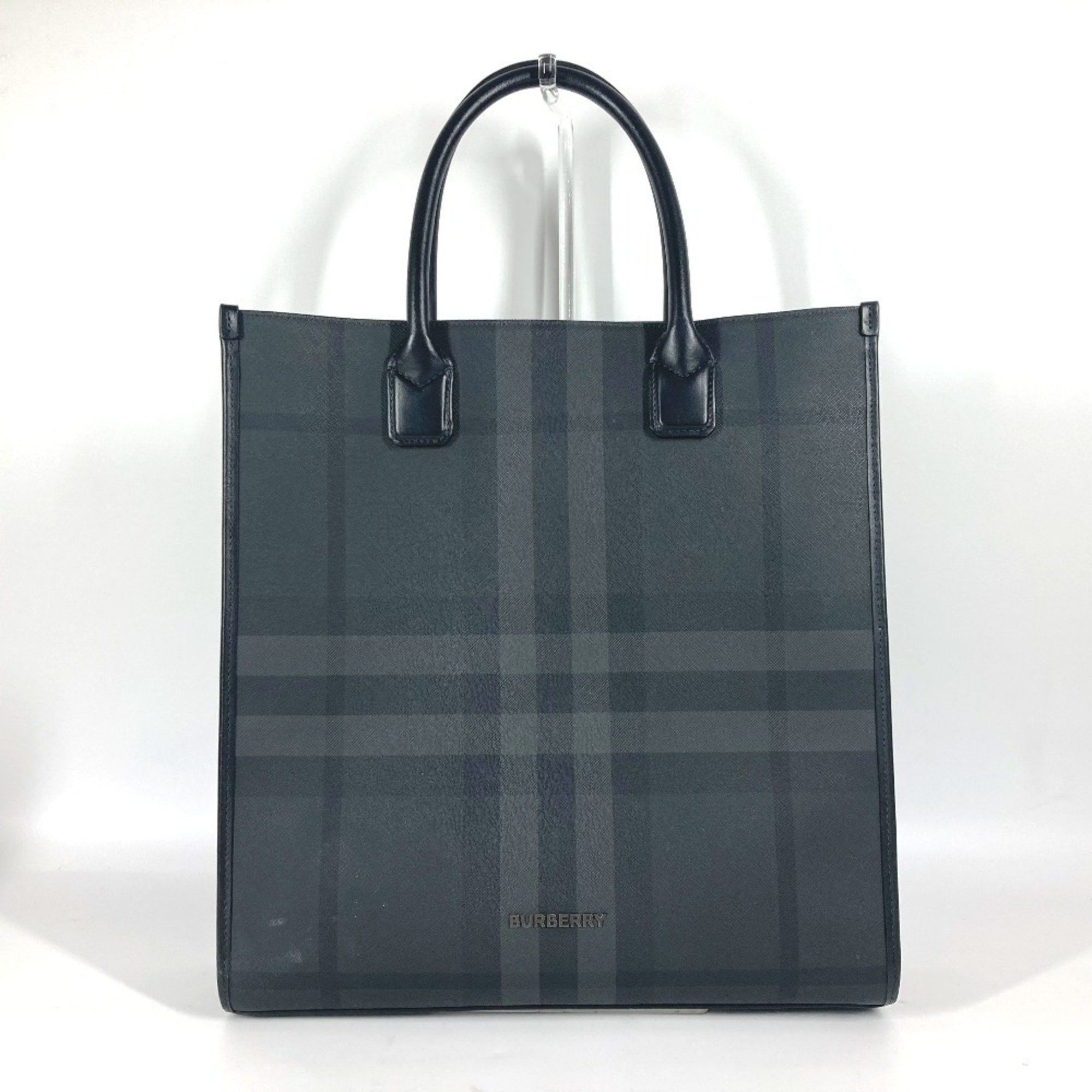 Burberry 8062951 Check Logo Slim Denny Pt Brt Slim Vertical Denny Tote Bag 2Way Shoulder Business Leather Men's Black