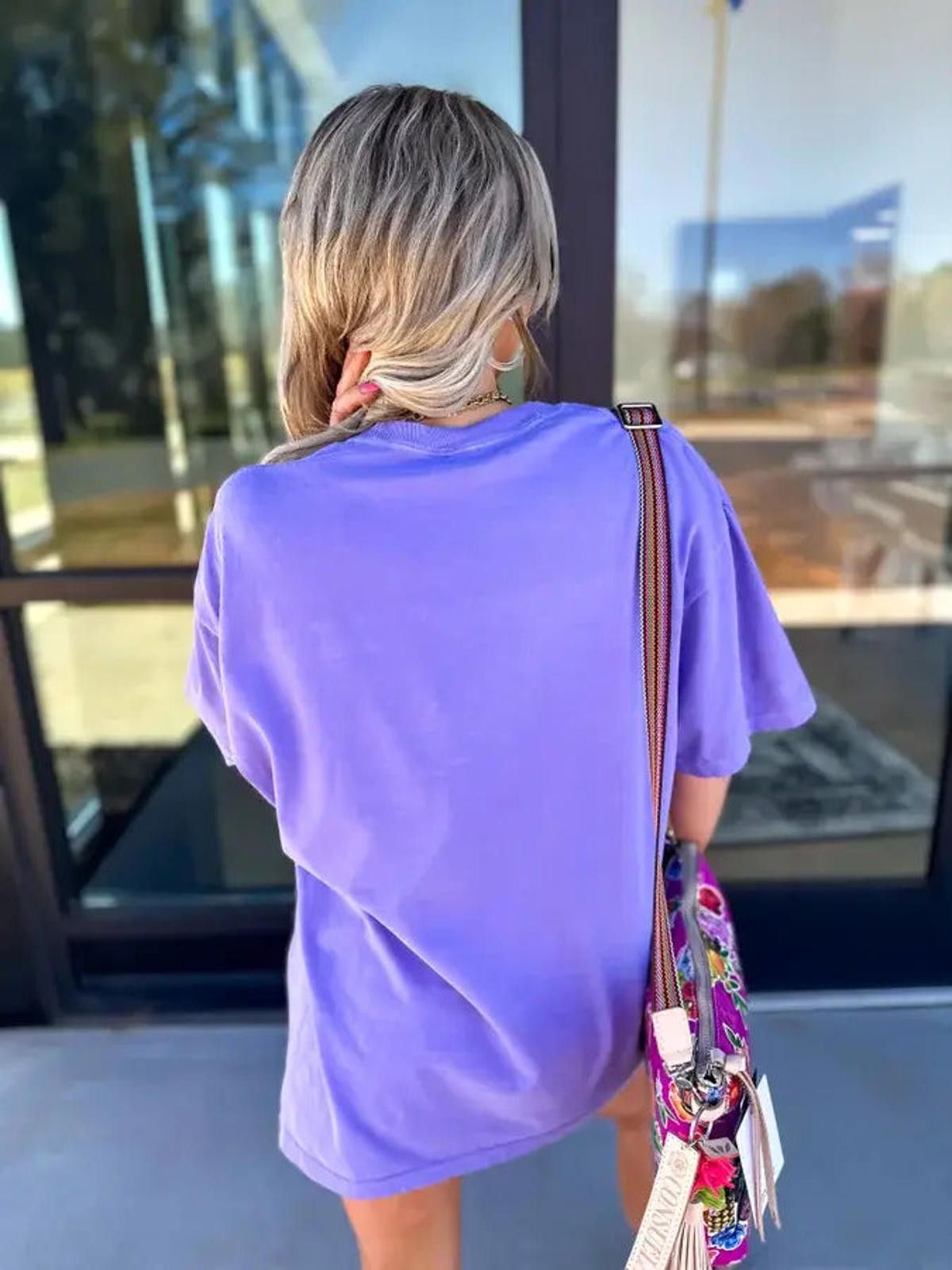 Bad Birdie Checkered Smiley Violet Graphic Tee Size S / US 4 / IT 40 - 2 Thumbnail