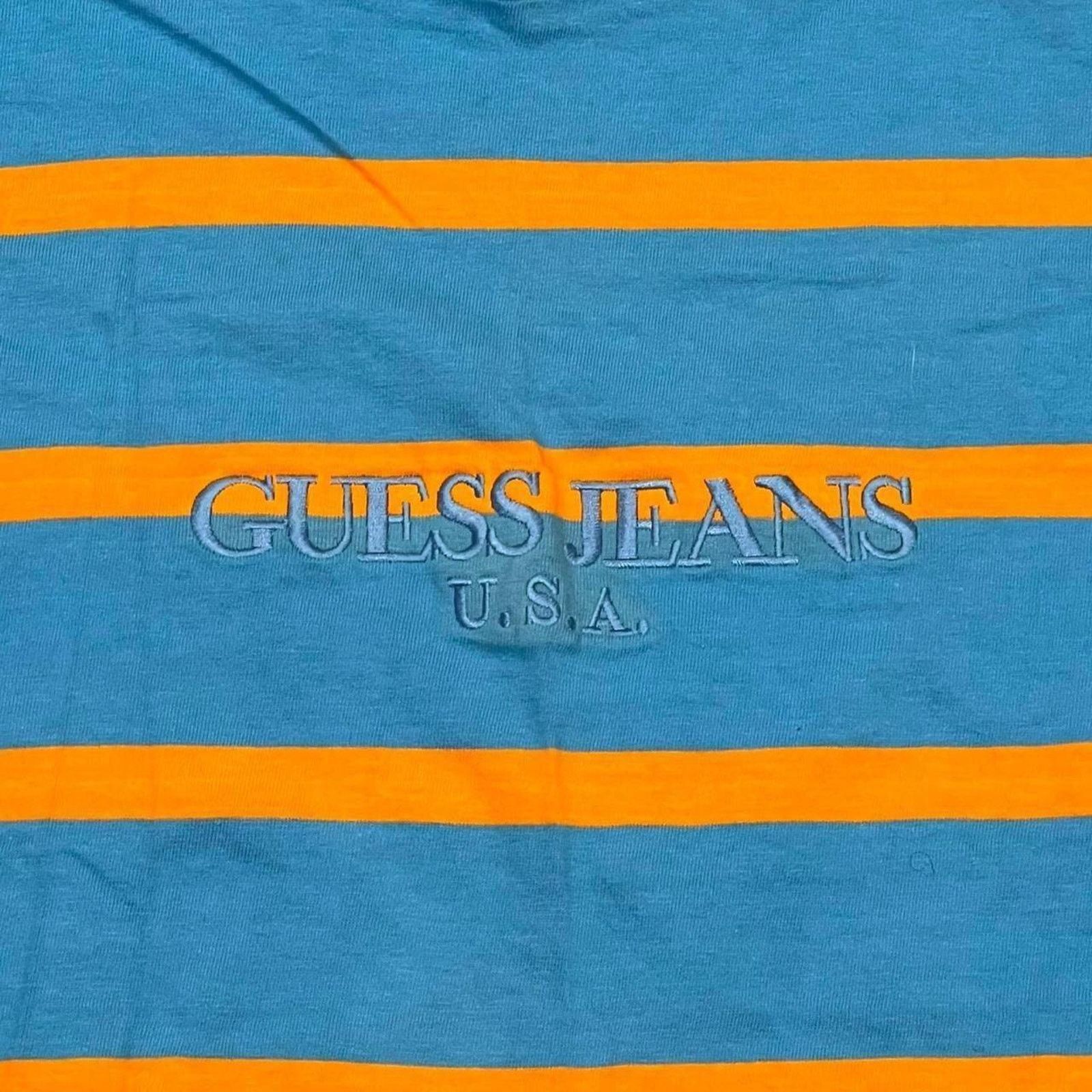 Guess Vintage 90s GUESS Jeans USA Spell Out Striped Tee - Marciano Size US S / EU 44-46 / 1 - 2 Thumbnail