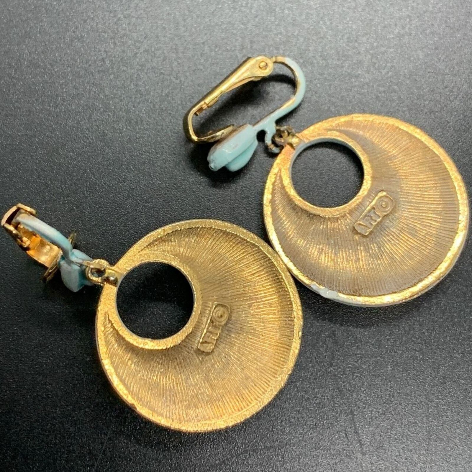 Other ART Arthur Pepper Blue Enamel Floral Clip On Earrings 1-3/8" Size ONE SIZE - 3 Thumbnail