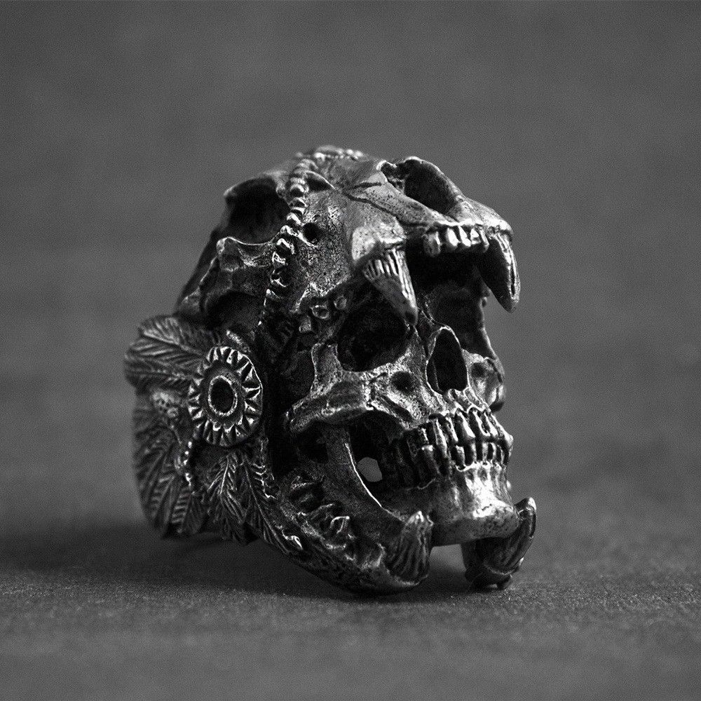 Jewelry Skull Punk Jewelry Rings Open Size Chrome Ring (Size 7-13) Size ONE SIZE - 3 Thumbnail