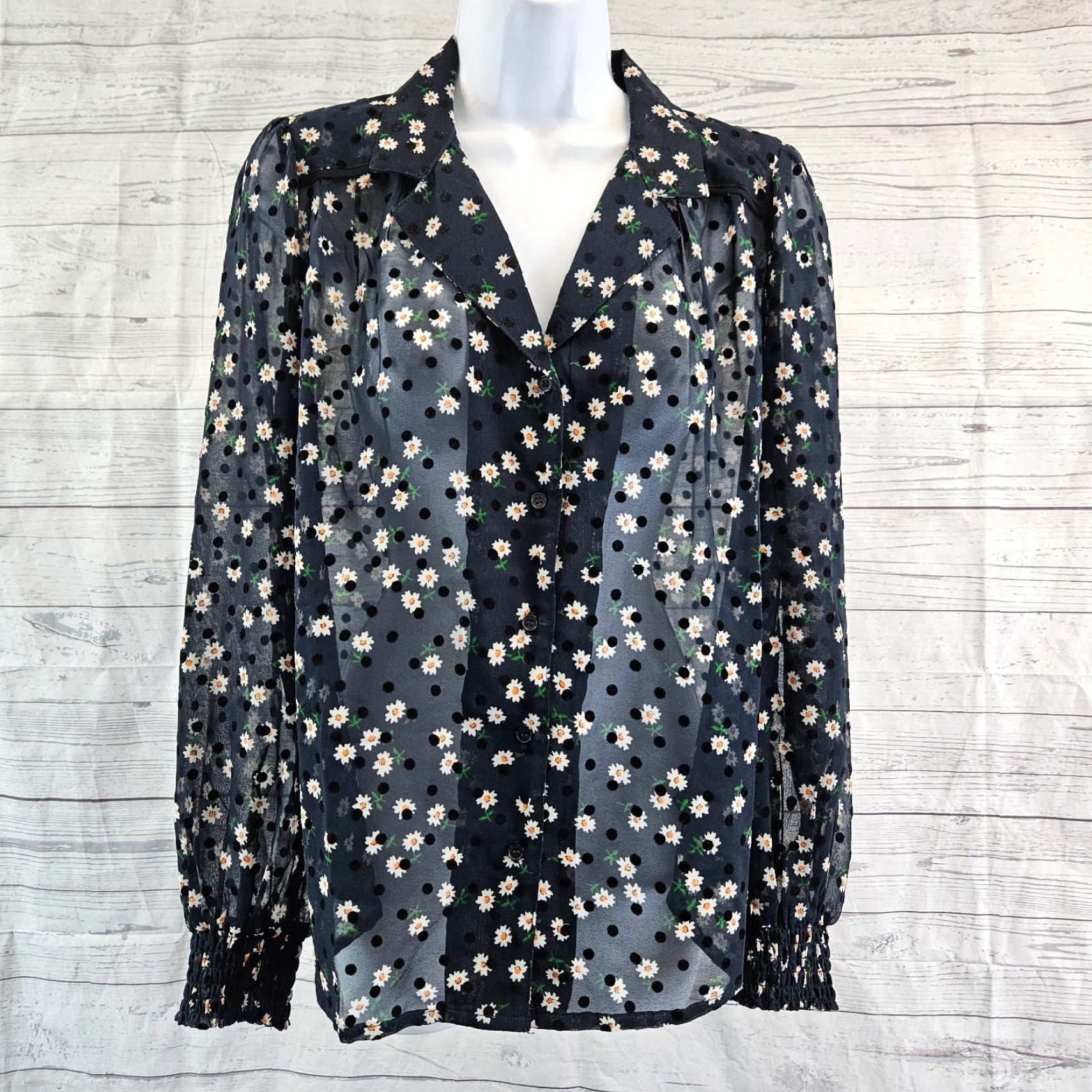 Topshop Topshop Button-Up Shirt Womens Sz 4 Multicolor Polka Dot Floral Sheer Long Sleeve Collared Size S / US 4 / IT 40 - 2 Thumbnail