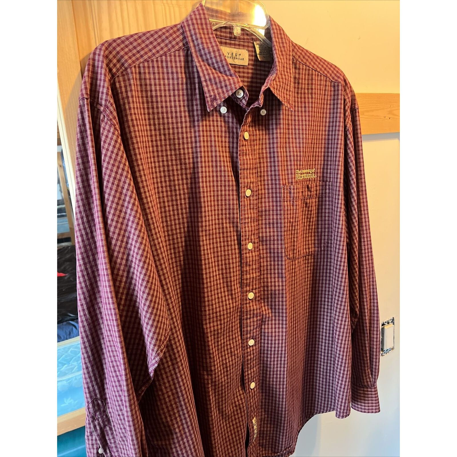 Other vesi sportswear men’s L burgundy check Montana cotton shirt Size US L / EU 52-54 / 3 - 6 Thumbnail