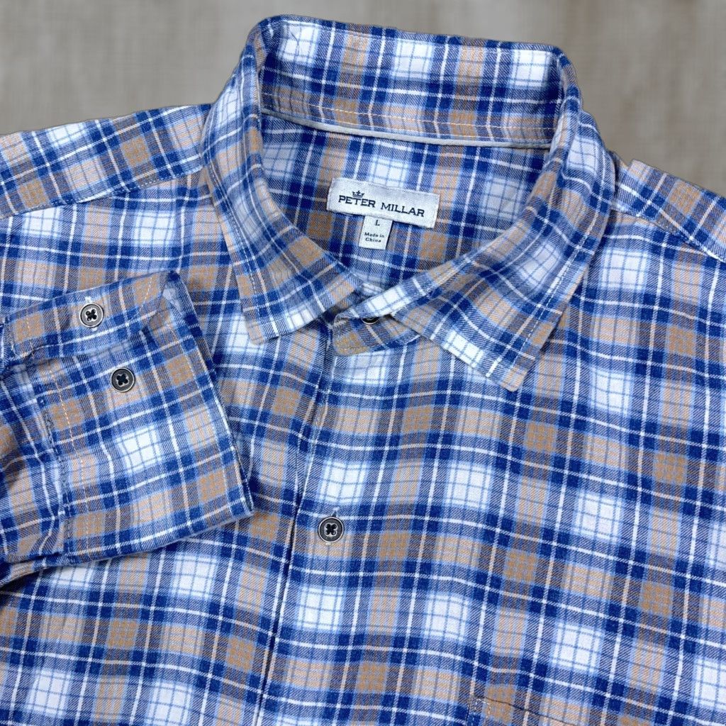 Peter Millar Peter Millar Shirt Men Large Blue Plaid Button-Up Lightweight Cotton Lyocell Nylon Spandex Casual Classic Size US L / EU 52-54 / 3 - 1 Thumbnail