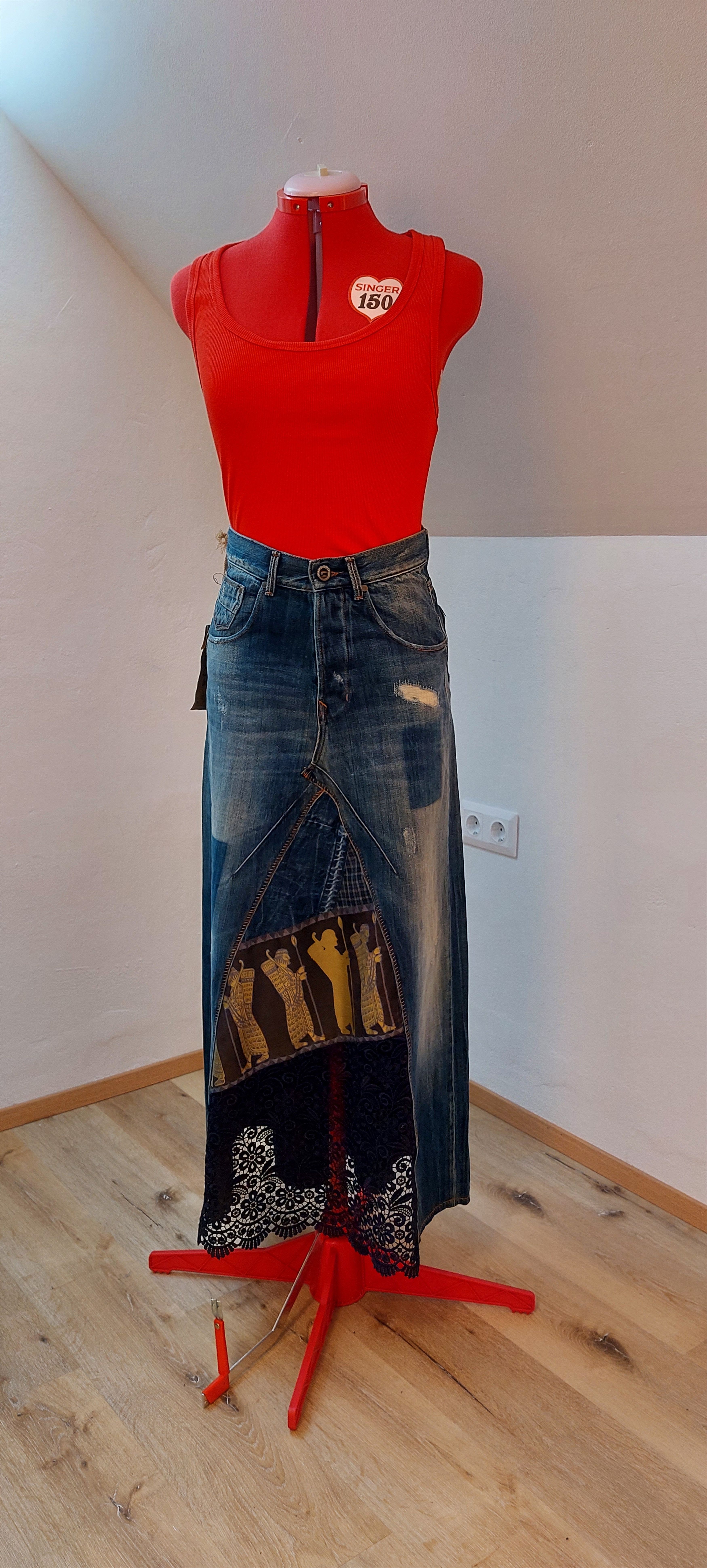 Vintage Y2K Reconstructed Denim Maxi Skirt 31" Size 31" - 1 Thumbnail