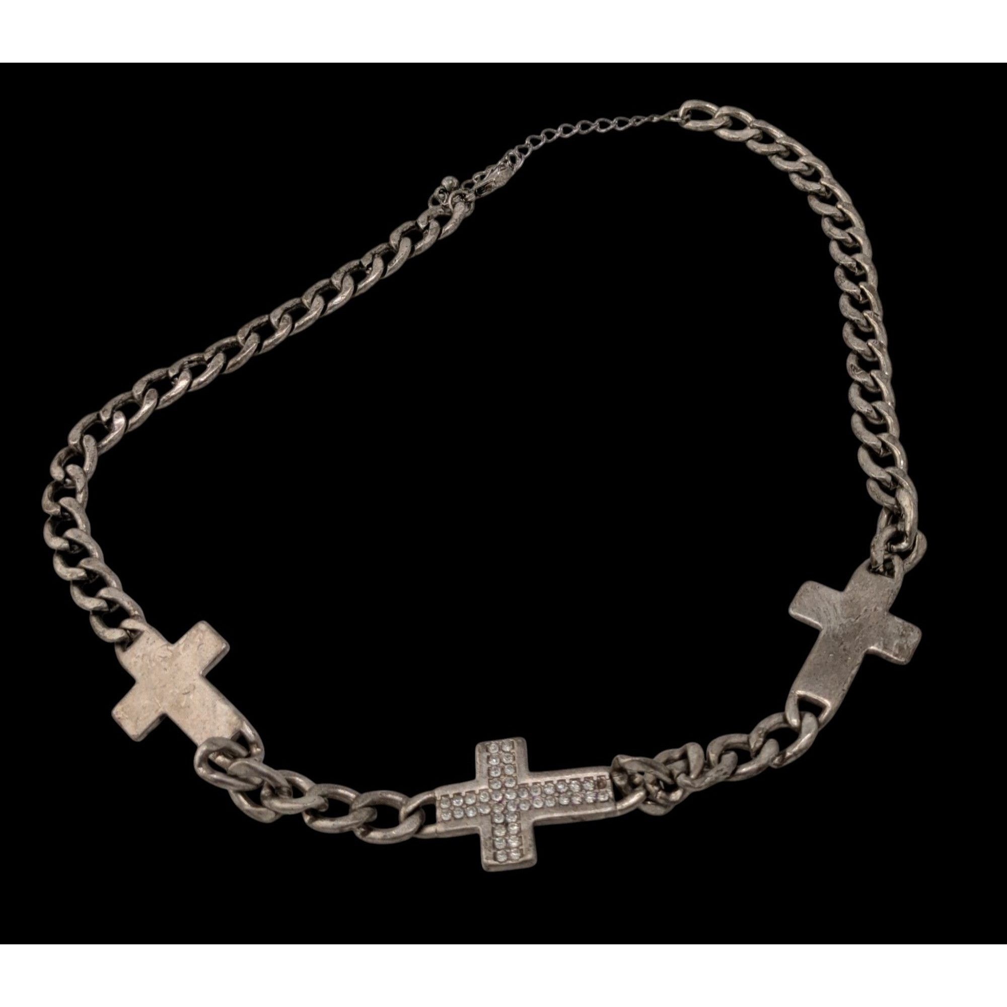 Other Glam Goth Triple Cross Necklace With Rhinestone Accents Size ONE SIZE - 2 Thumbnail