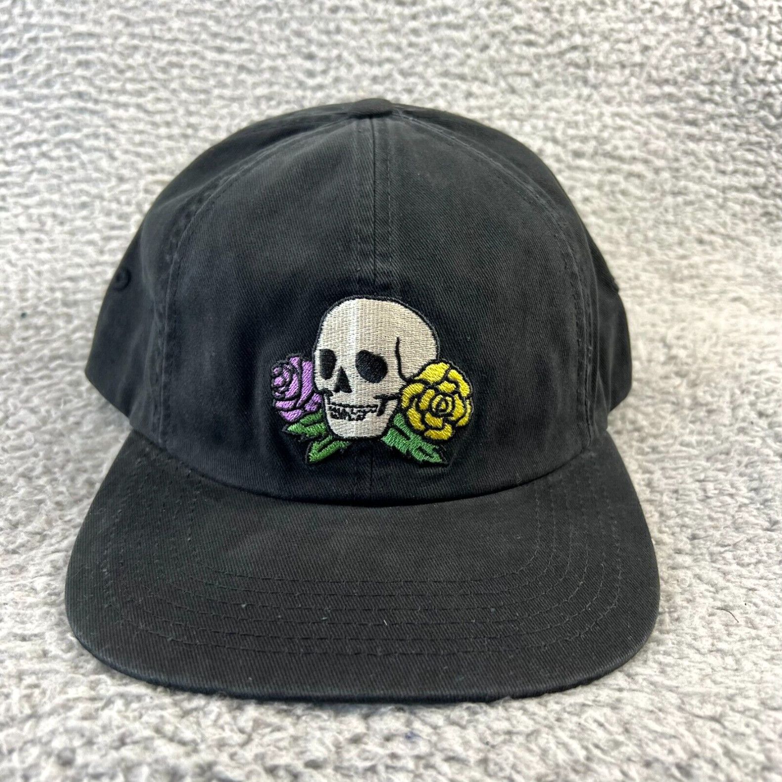 image of Howler Brothers Hat Black Skeleton Skull Dead Floral Embroidered Strapback Logo in White, Men's