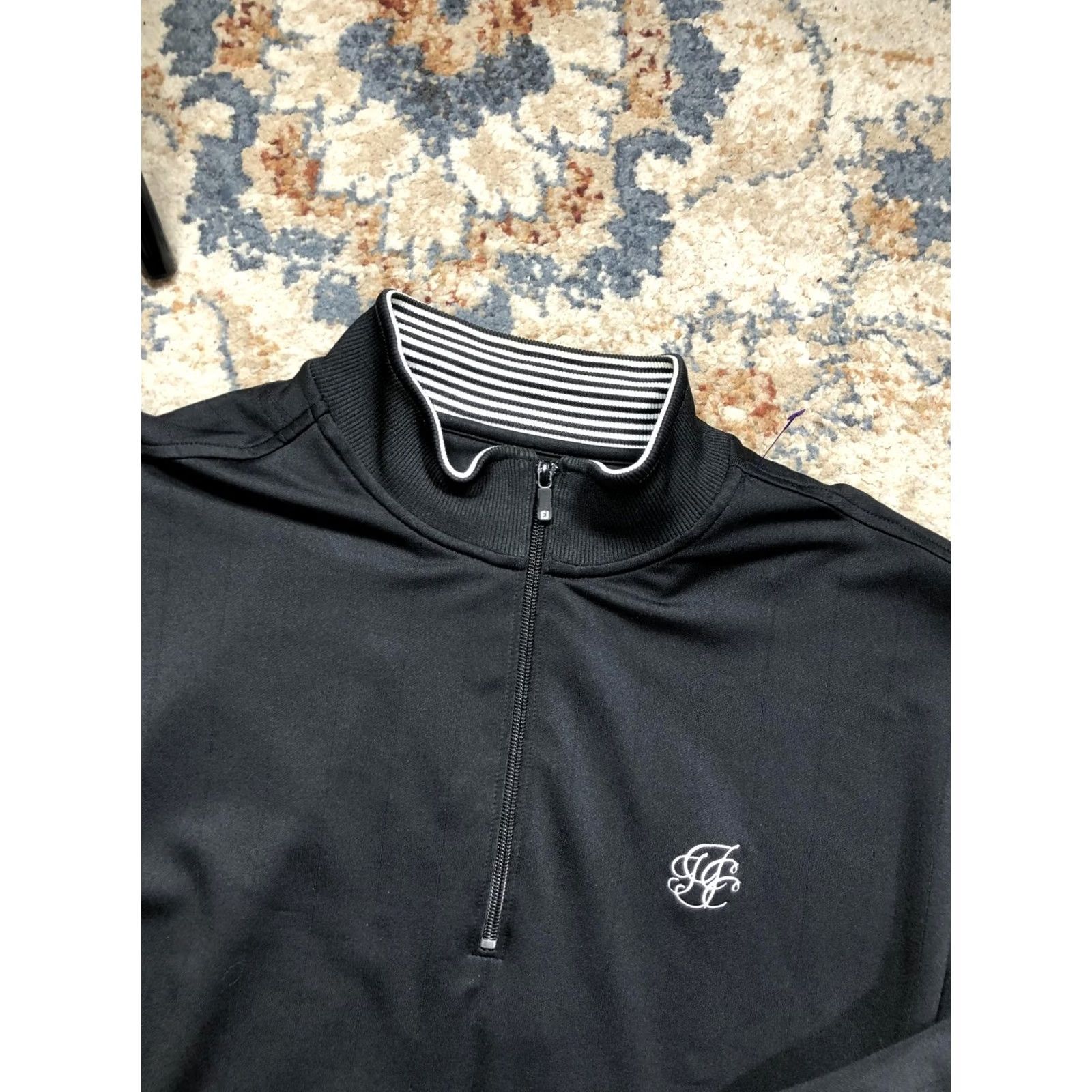 Footjoy FootJoy Pullover Mens XL Black 1/4 Zip Long Sleeve Mock Neck Golf Top Striped Pattern Adult Mens Size US XL / EU 56 / 4 - 6 Thumbnail
