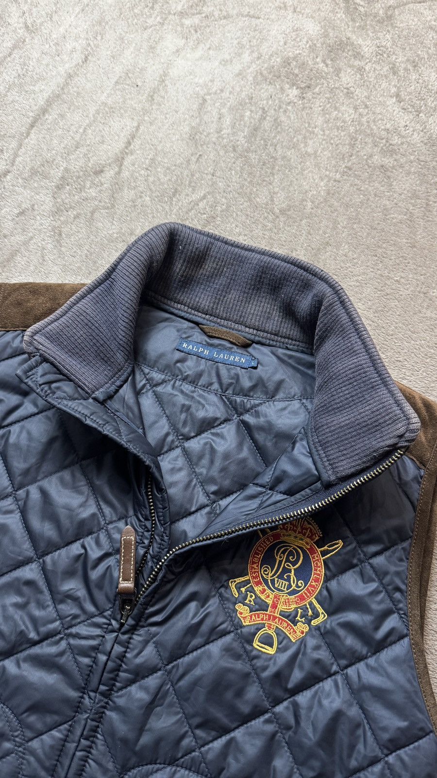 Polo Ralph Lauren Ralph Lauren Equestrian Quilted Suede Crown Crest Vest ysl Size L / US 10 / IT 46 - 5 Thumbnail