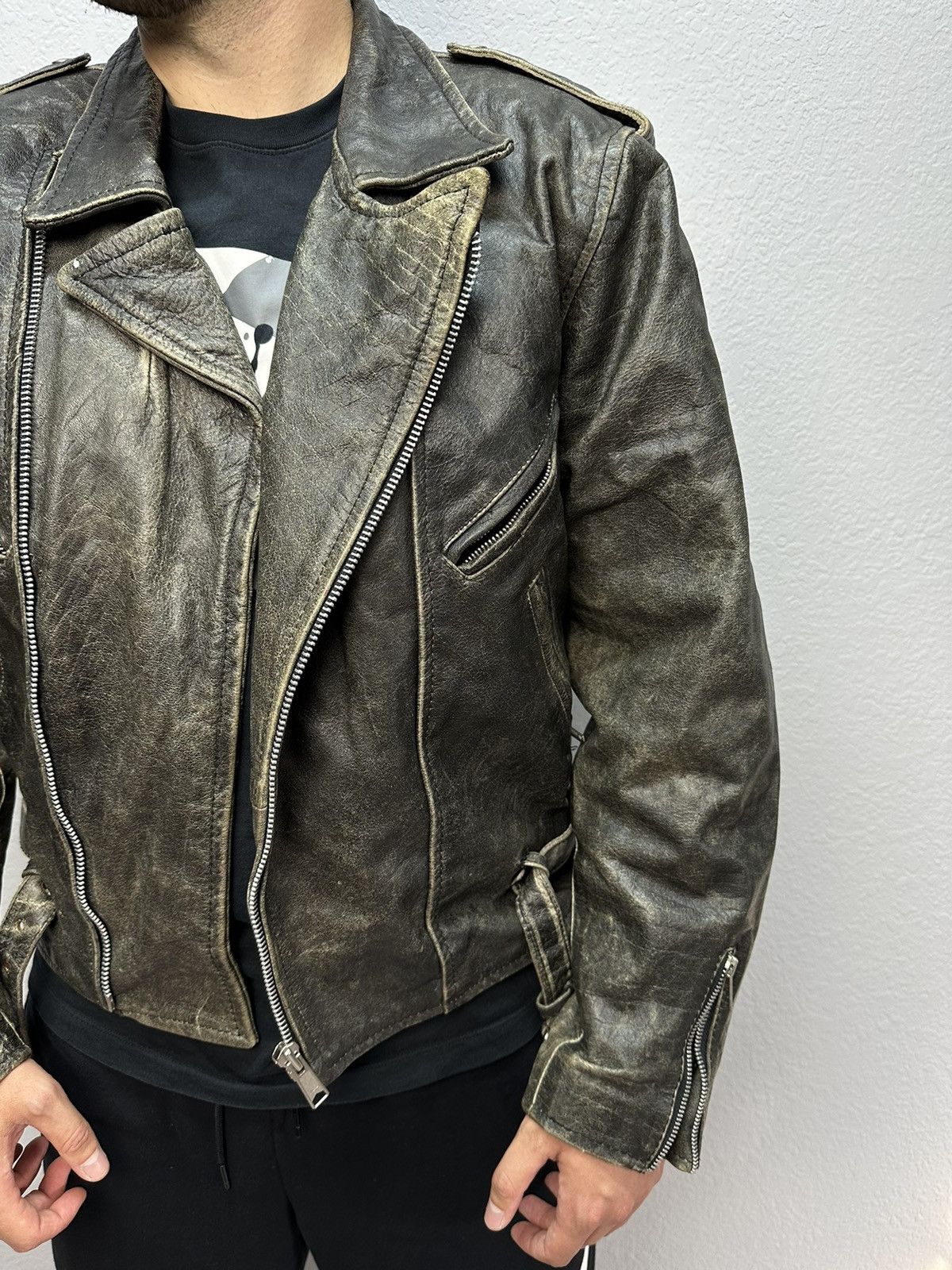 Vintage Rare🔥🔥 Leather Jacket Archival Y2K Moto Distressed Size US XL / EU 56 / 4 - 4 Thumbnail