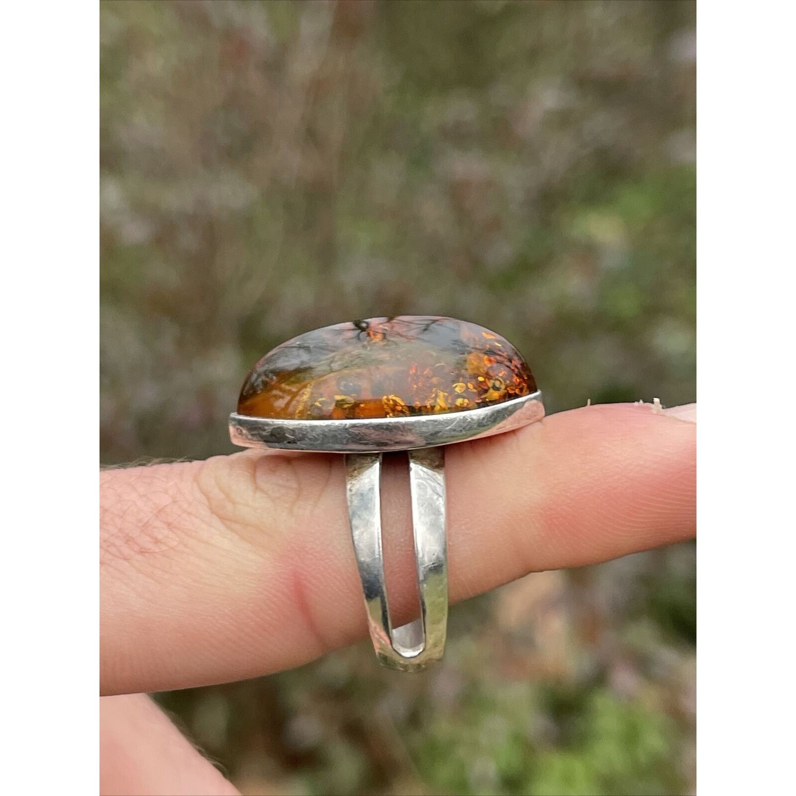 Vintage Valerio Vintage Sterling Silver 925 Amber Ring v8 Size 9 Size ONE SIZE - 6 Thumbnail