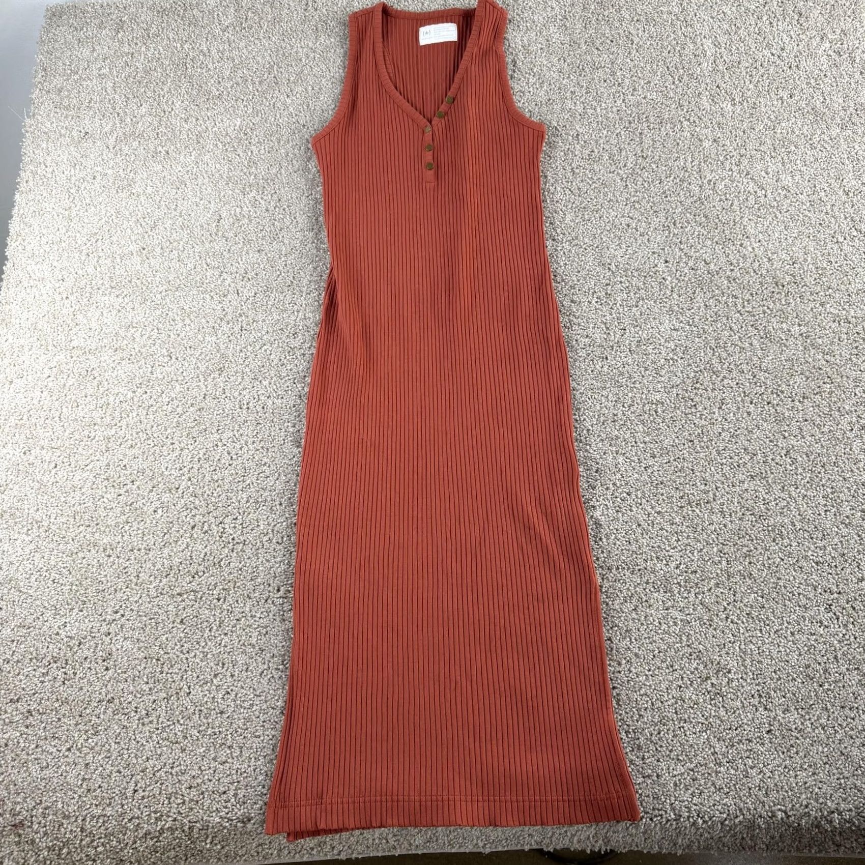 Vintage Ribbed Tank Dress Womens Medium Orange Sleeveless Button Front Long Maxi Knit Size M / US 6-8 / IT 42-44 - 2 Thumbnail