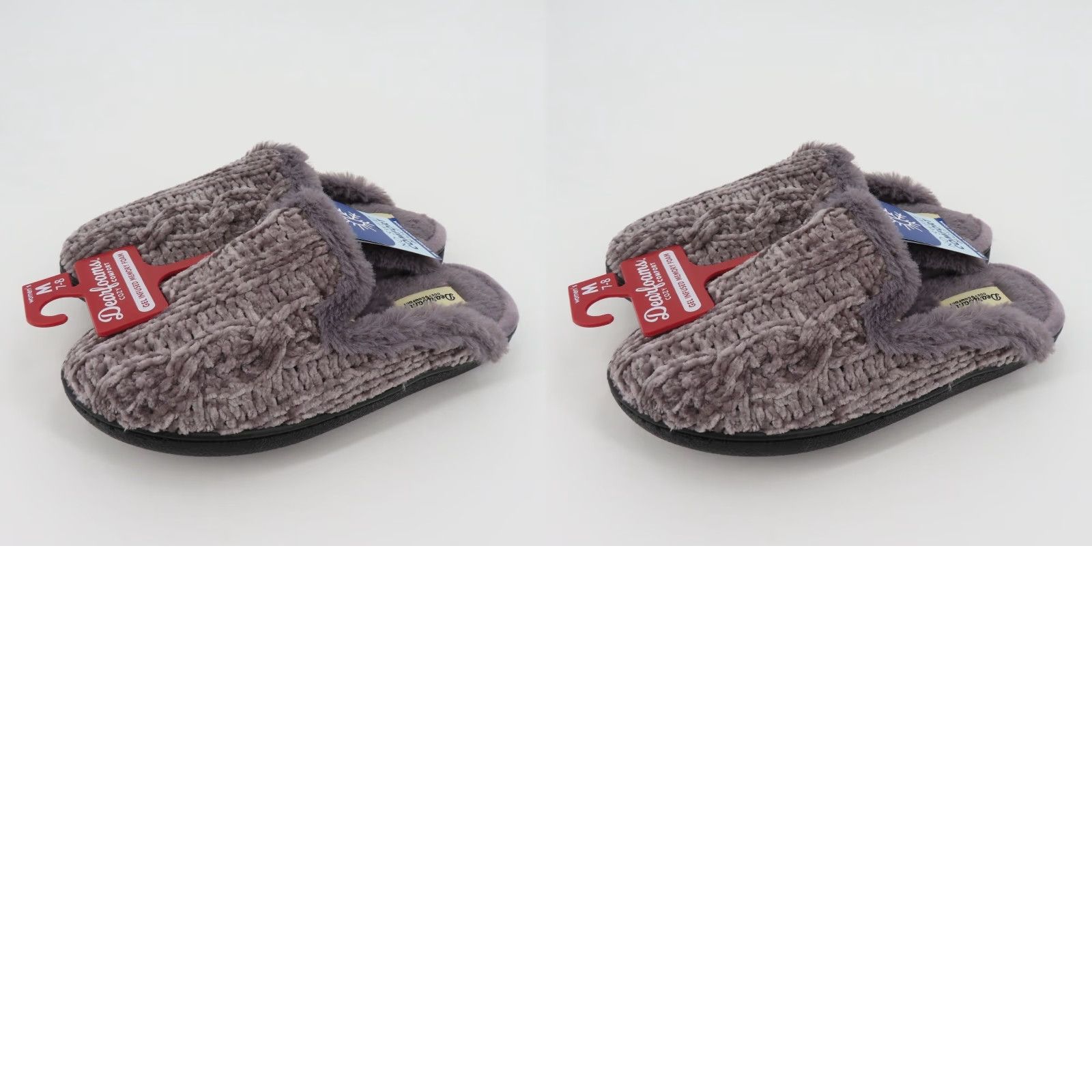 Vintage Dearfoams Women Slipper 7-8 Grey Chenille Cable Knit Faux Fur Slide NEW Size US 7 / IT 37 - 9 Thumbnail