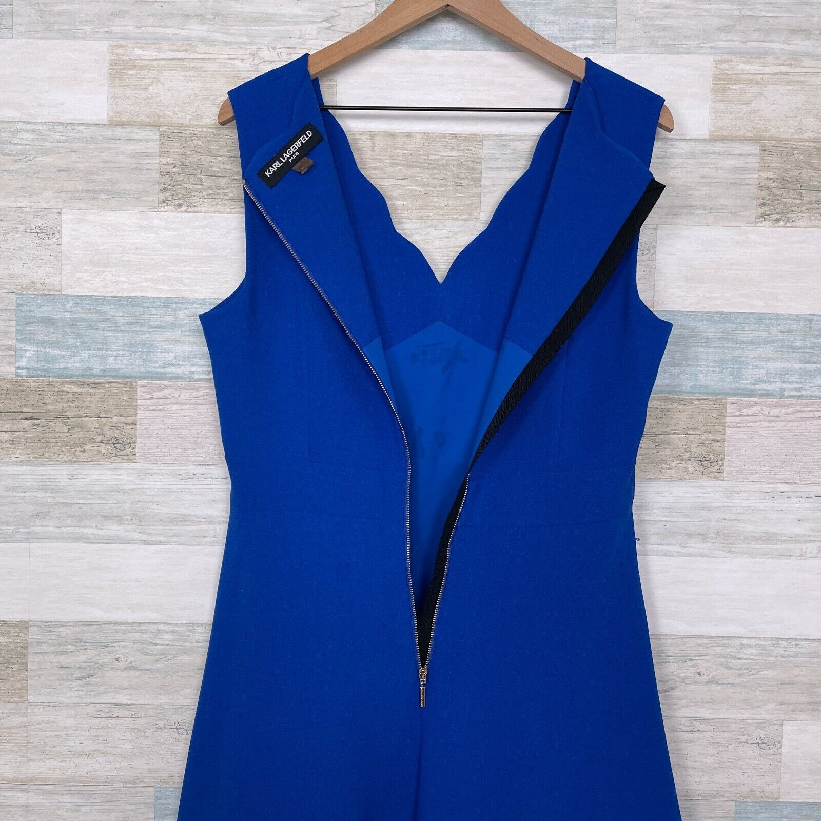 Karl Lagerfeld Karl Lagerfeld Scalloped Cocktail Dress Blue Fit & Flare 10 Size L / US 10 / IT 46 - 5 Thumbnail