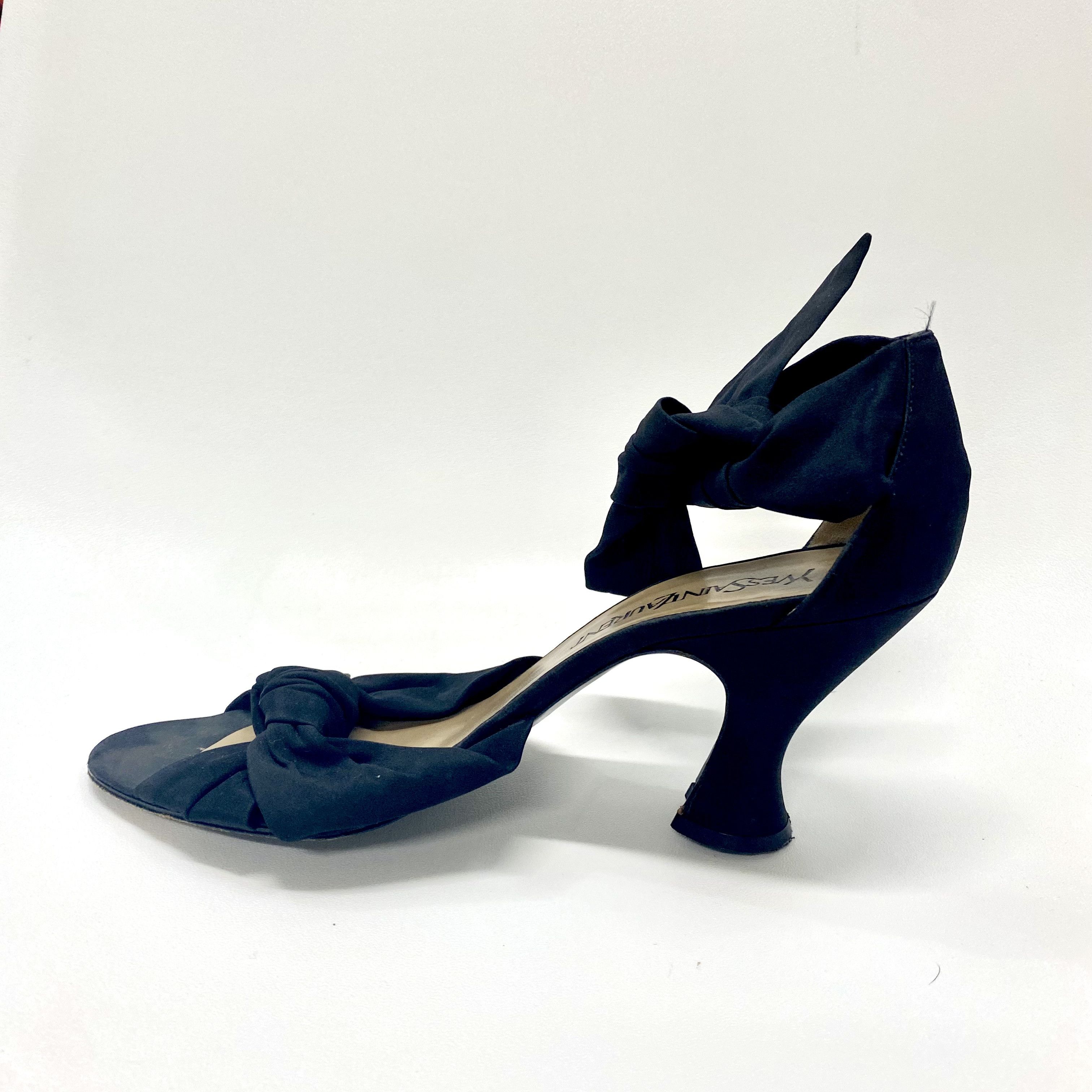 VTG 80s YSL Yves Saint Laurent Heels Ankle Strap Bow Tie