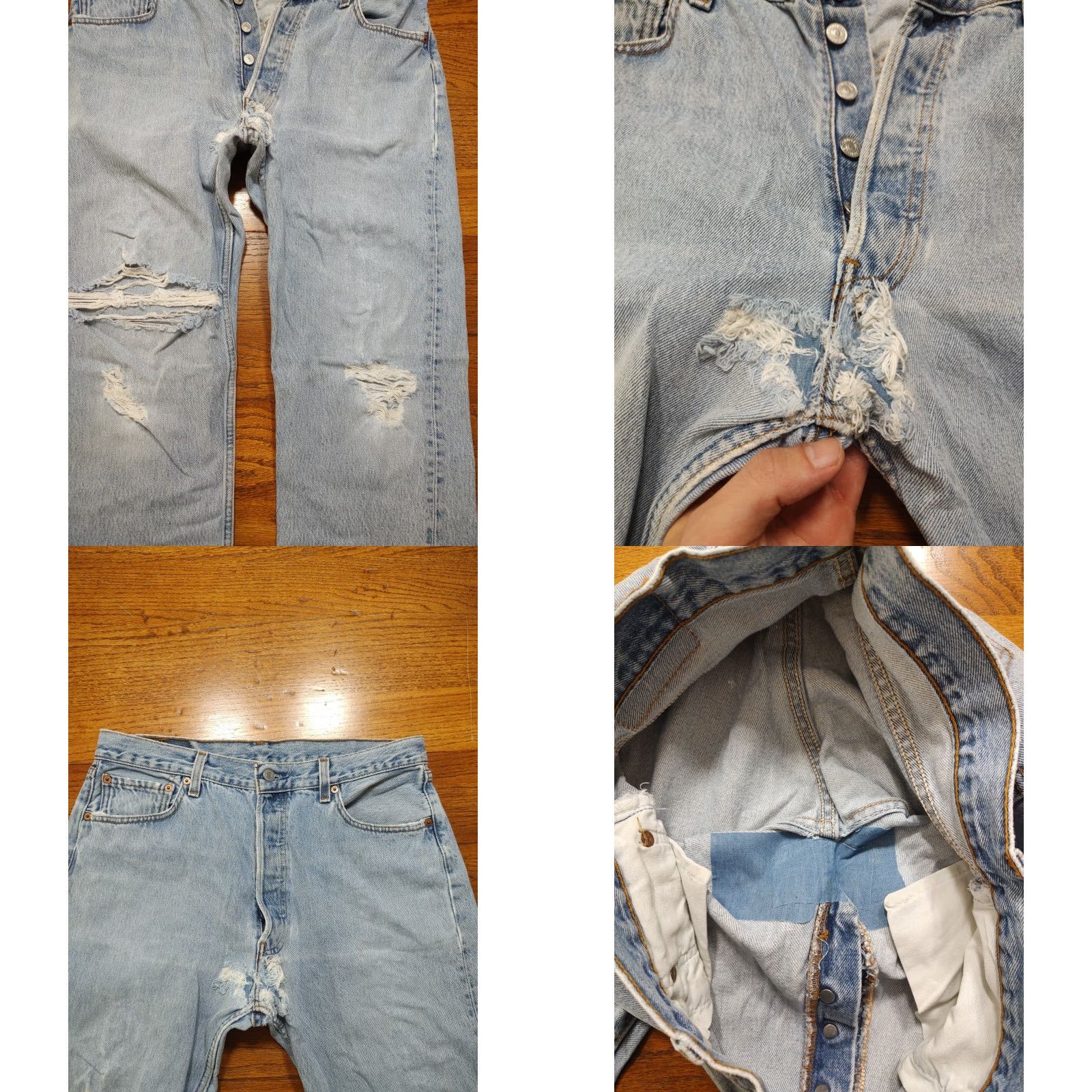 Levi's VINTAGE Levi's 501 Jeans Men 33x31 Blue USA 90s Thrashed Destroyed Straight 5-Pocket Button Closure Denim Cotton Classical Mens Size US 33 - 8 Thumbnail