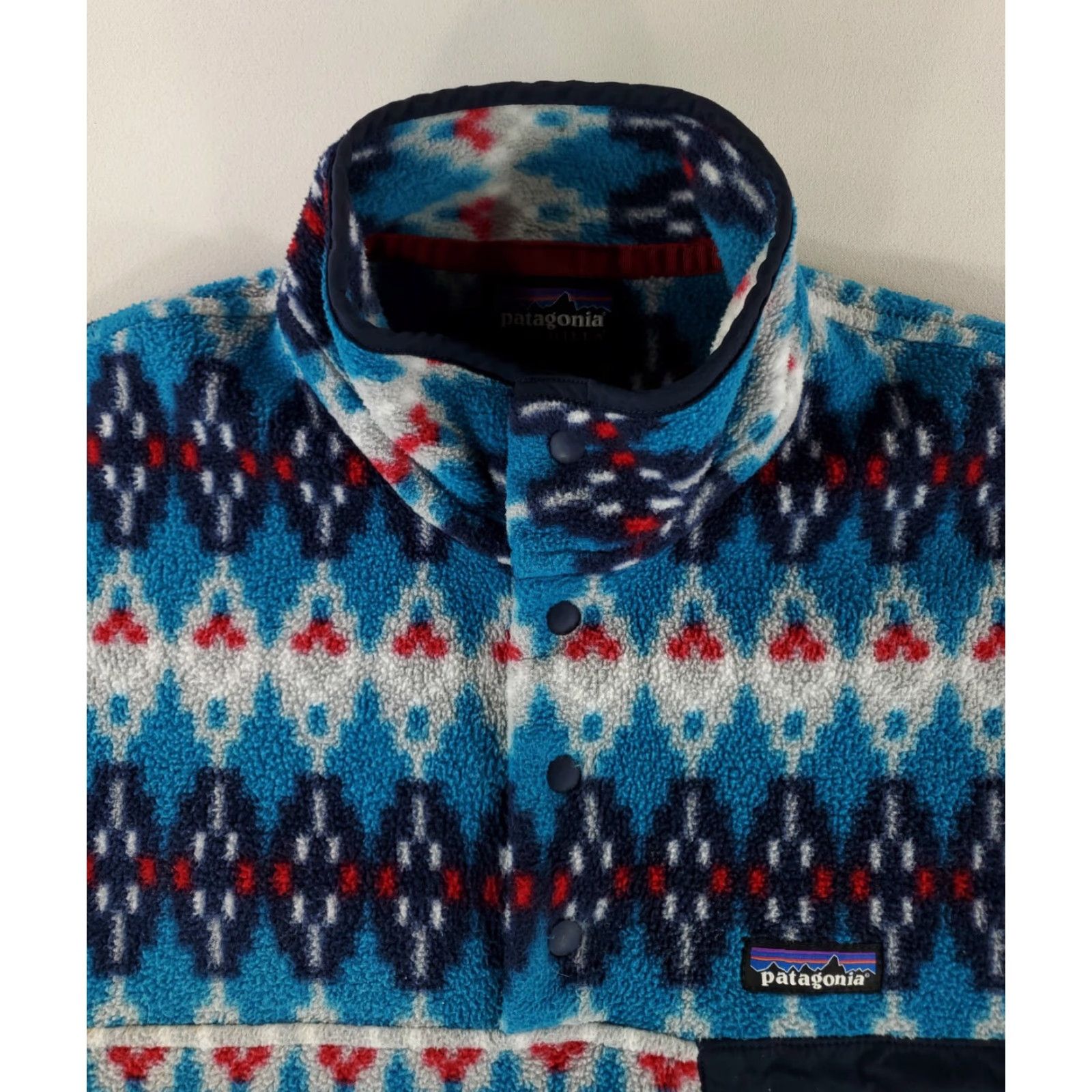 Patagonia Patagonia Synchilla Snap T Fleece Geometric Patterned Blue White Red Mens S Blue Geometric Patterned Fleece Mens S Size US S / EU 44-46 / 1 - 3 Thumbnail