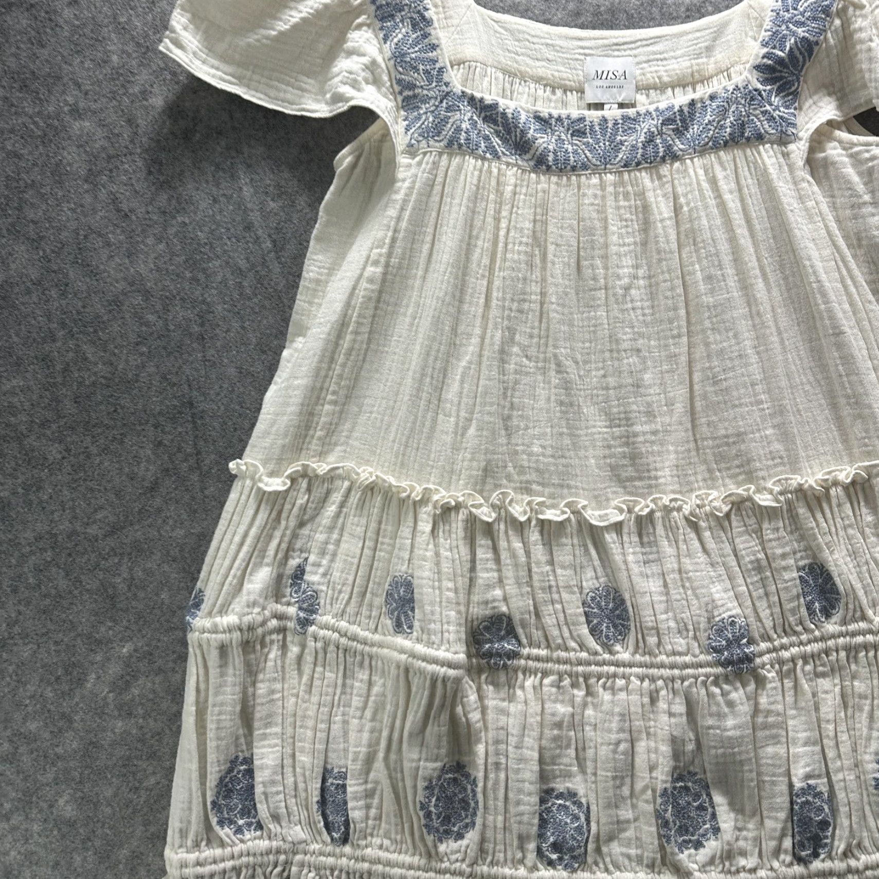 MISA Los Angeles Misa Los Angeles Dress Womens L White Embroidered Floral Boho Tiered Cotton Size L / US 10 / IT 46 - 5 Thumbnail