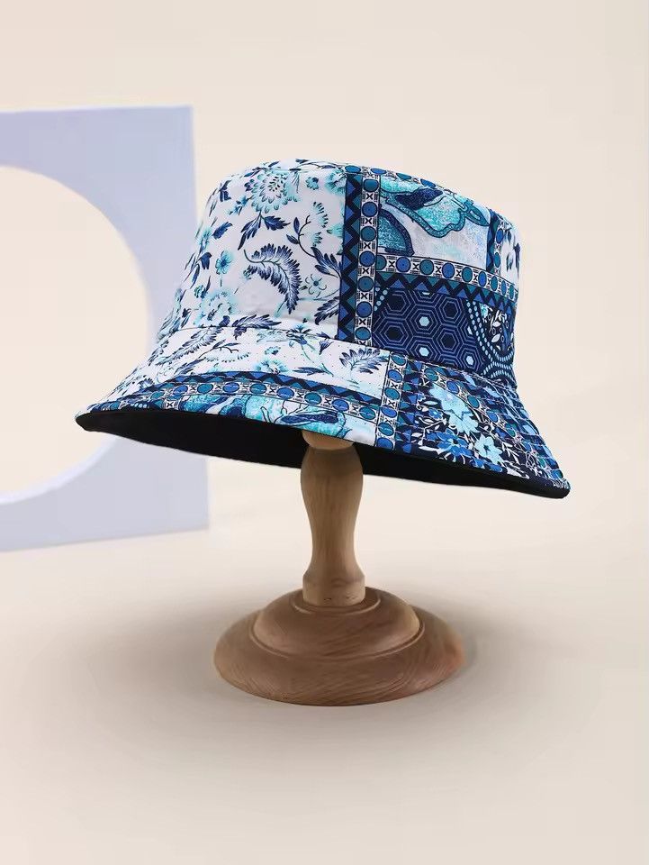 Japanese Brand Blue Patchwork Bucket Hat Size ONE SIZE - 1 Thumbnail