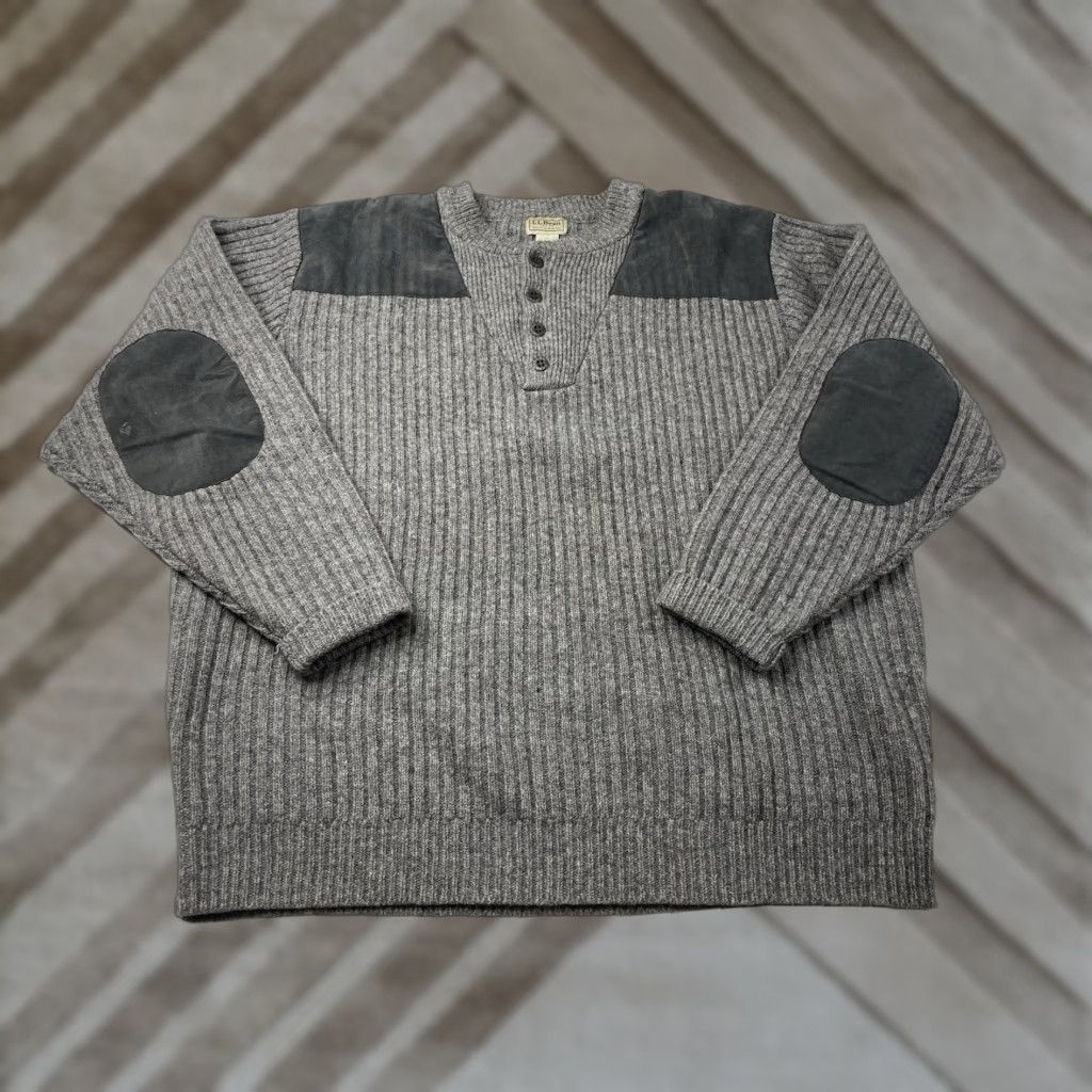 Vintage VINTAGE L.L. Bean Mens Sweater Henley Wool Gray XL Crew Neck Long Sleeve Patches Heavyweight Knit Autumn Winter Hunting Casual Travel Size US XL / EU 56 / 4 - 1 Thumbnail