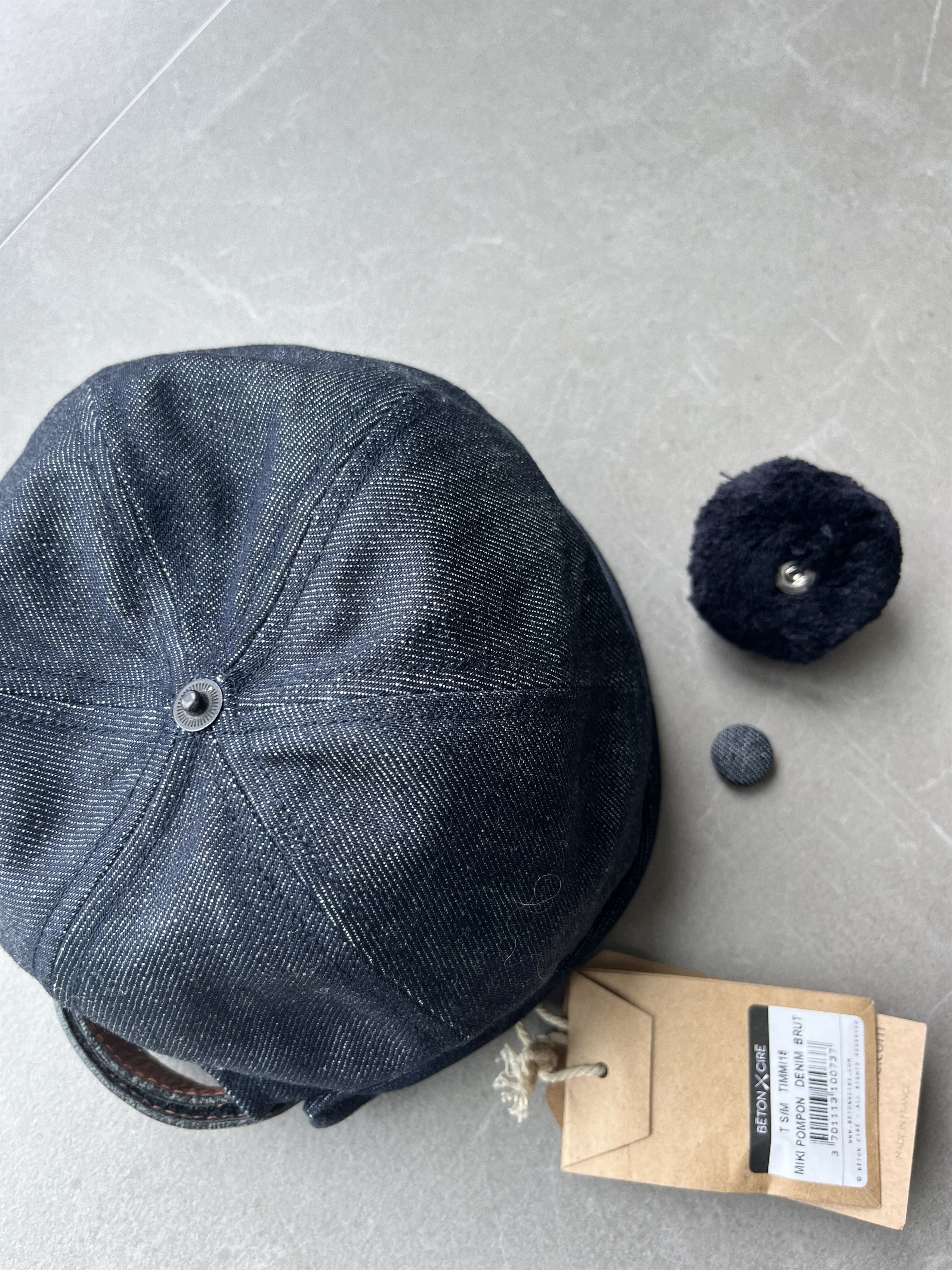 BETON CIRE Beton Cire Miki Pompon Denim Brut Hat with Removable PomPon Size ONE SIZE - 3 Thumbnail