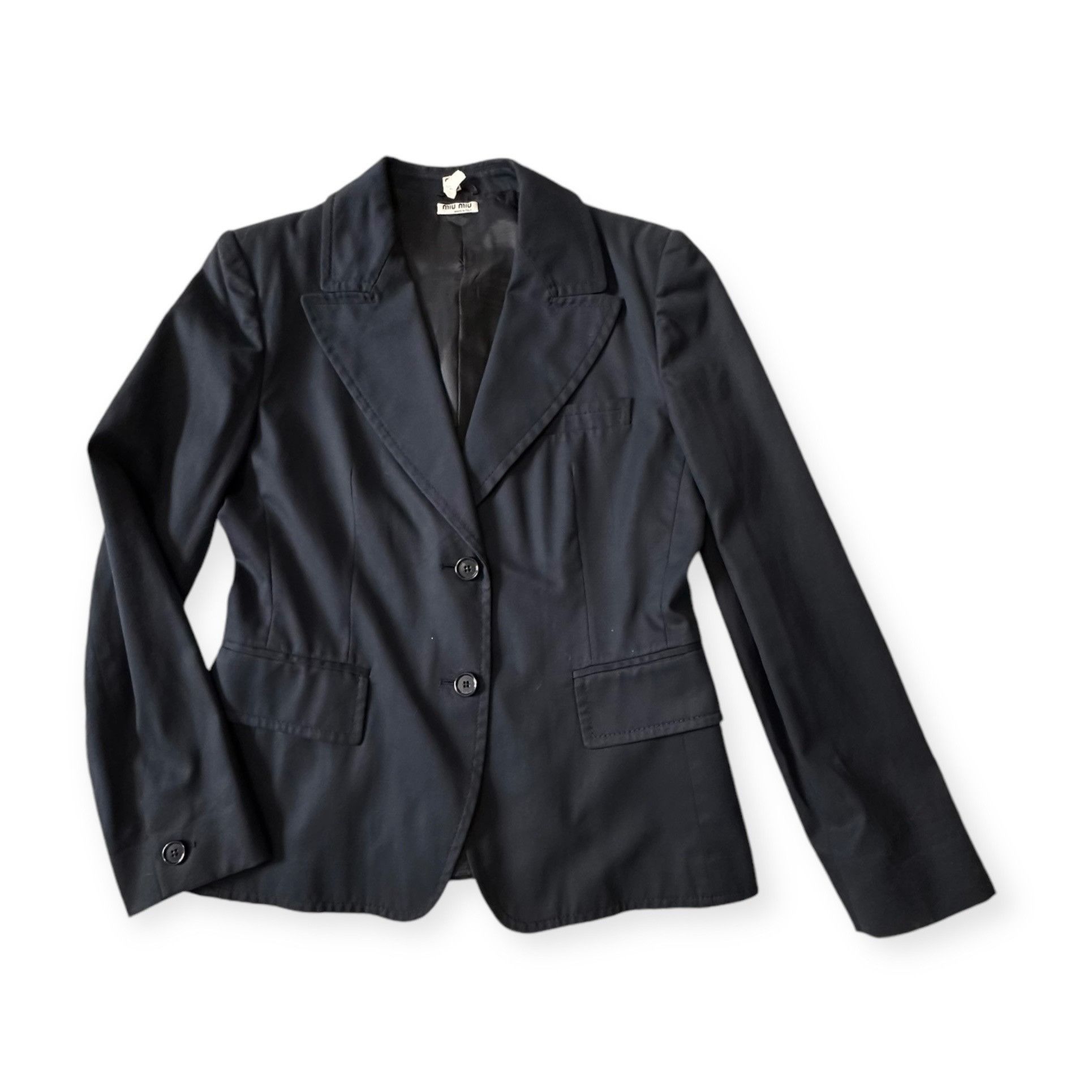 Miu Miu Miu Miu Navy Blue Cotton Blazer Jacket, Size 46 Italy/US 10/ Size L / US 10 / IT 46 - 8 Thumbnail