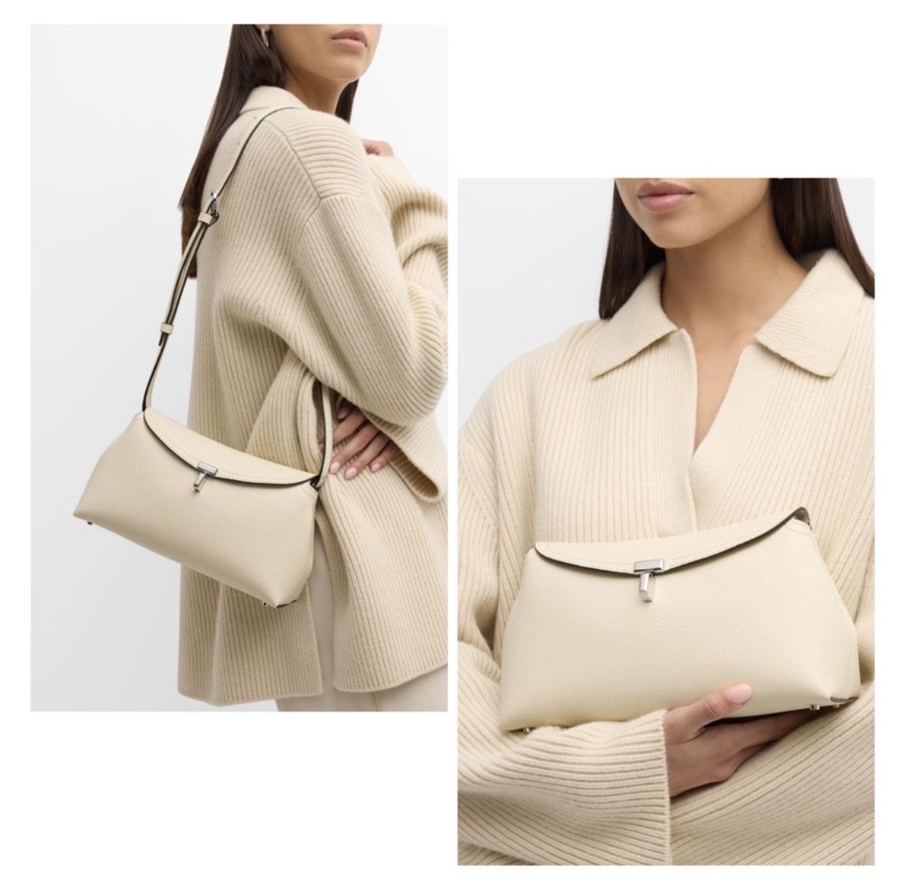 Toteme TOTEME Off-White T-Lock Grained-Leather Clutch Bag Size ONE SIZE - 4 Thumbnail
