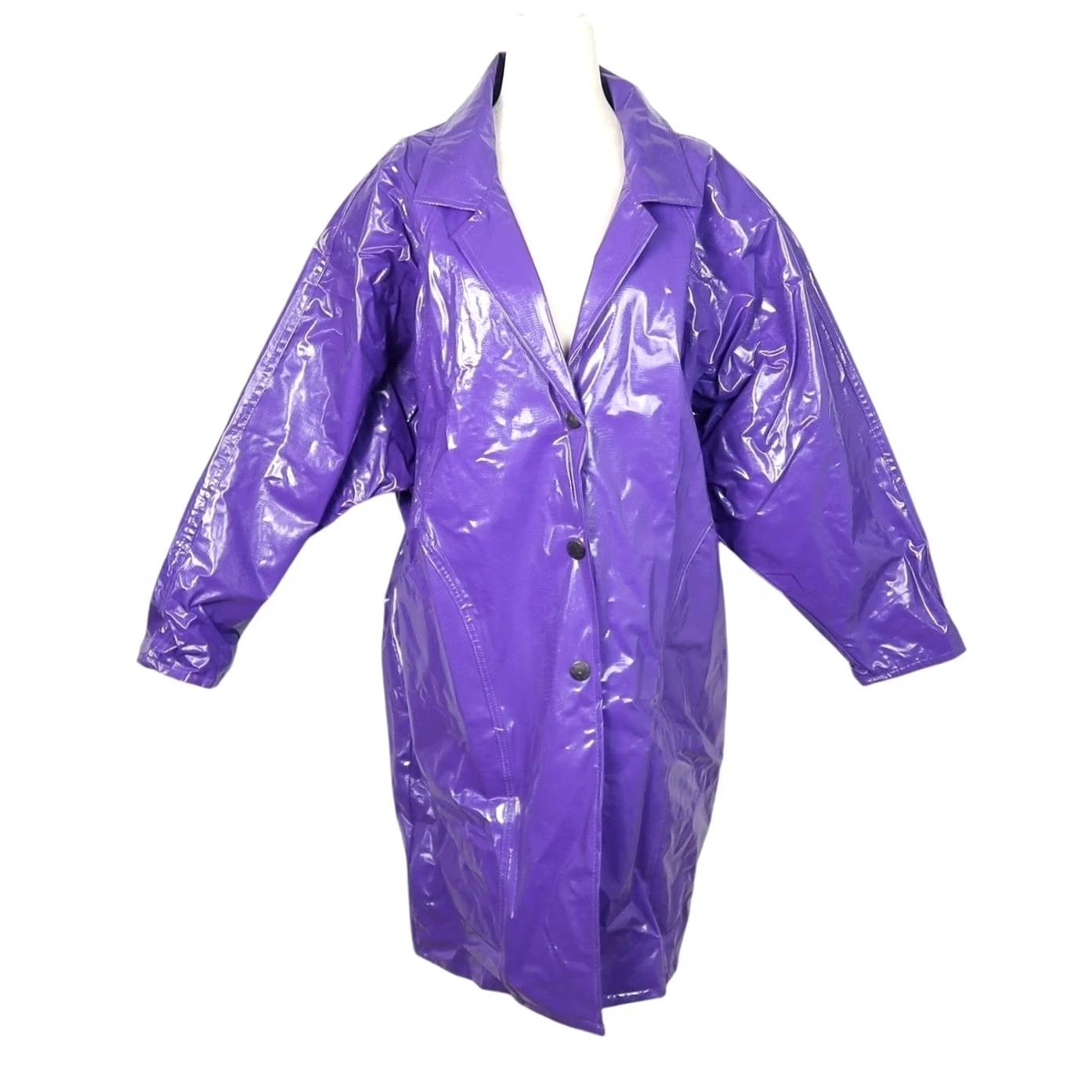 Vintage VINTAGE Kenn Sport Wippette Coat Jacket Purple Vinyl Mid-Length Women's S 80s Overcoat Fall Winter Spring Size S / US 4 / IT 40 - 2 Thumbnail
