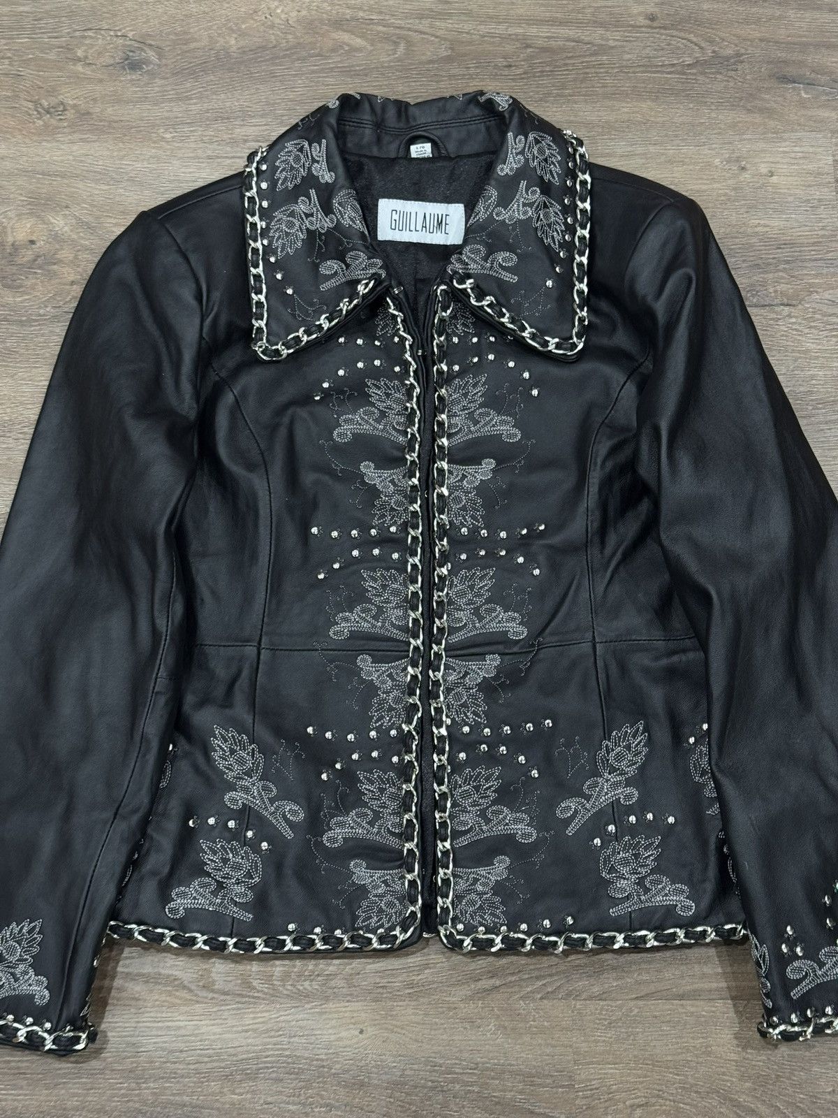 Guillaume Embroidered Leather Jacket Chain Trim Studded