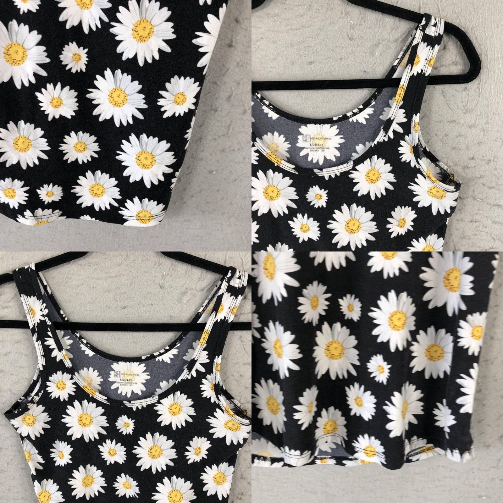 Vintage No Boundaries Tank Top Womens L Daisy Floral Print Stretch Sleeveless Summer RGB Black 90s Vintage? Size L / US 10 / IT 46 - 9 Thumbnail