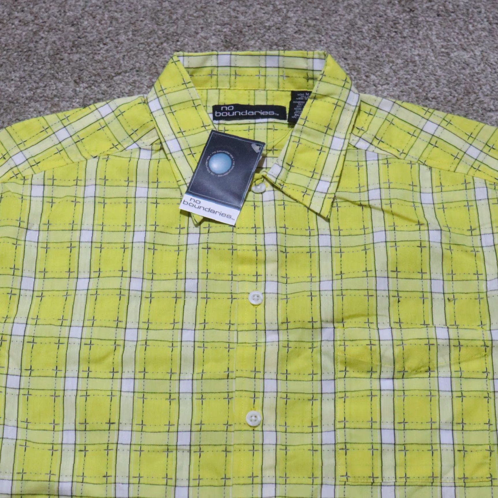 Vintage NEW No Boundaries Shirt Men M Yellow Plaid Short Sleeve Button-Up Size US M / EU 48-50 / 2 - 2 Thumbnail