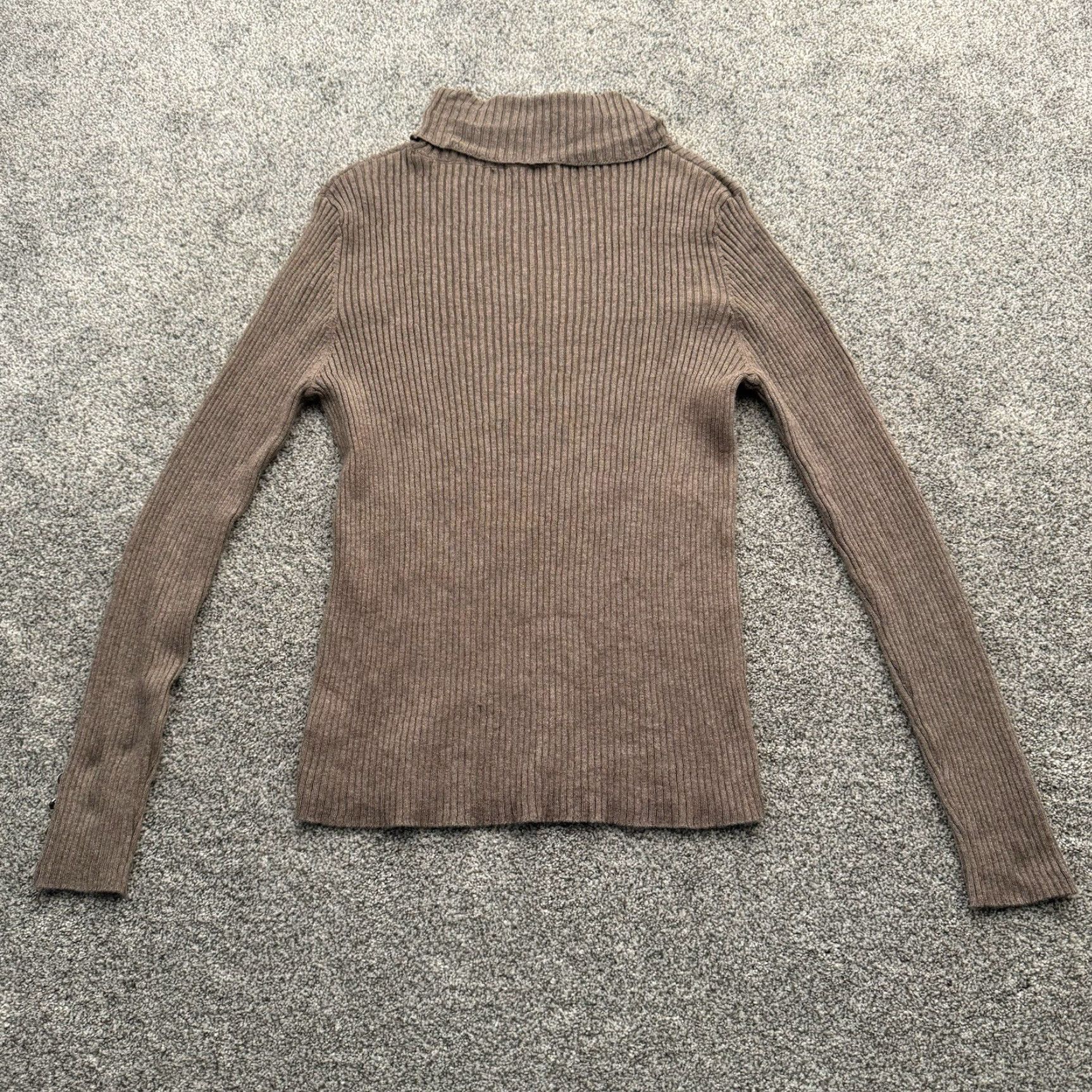 Vintage VINTAGE 80s 90s Sweater Womens XS Stretch Ribbed Bodycon Turtleneck Minimalist Pullover Beige Philomena Petti Size XS / US 0-2 / IT 36-38 - 2 Thumbnail