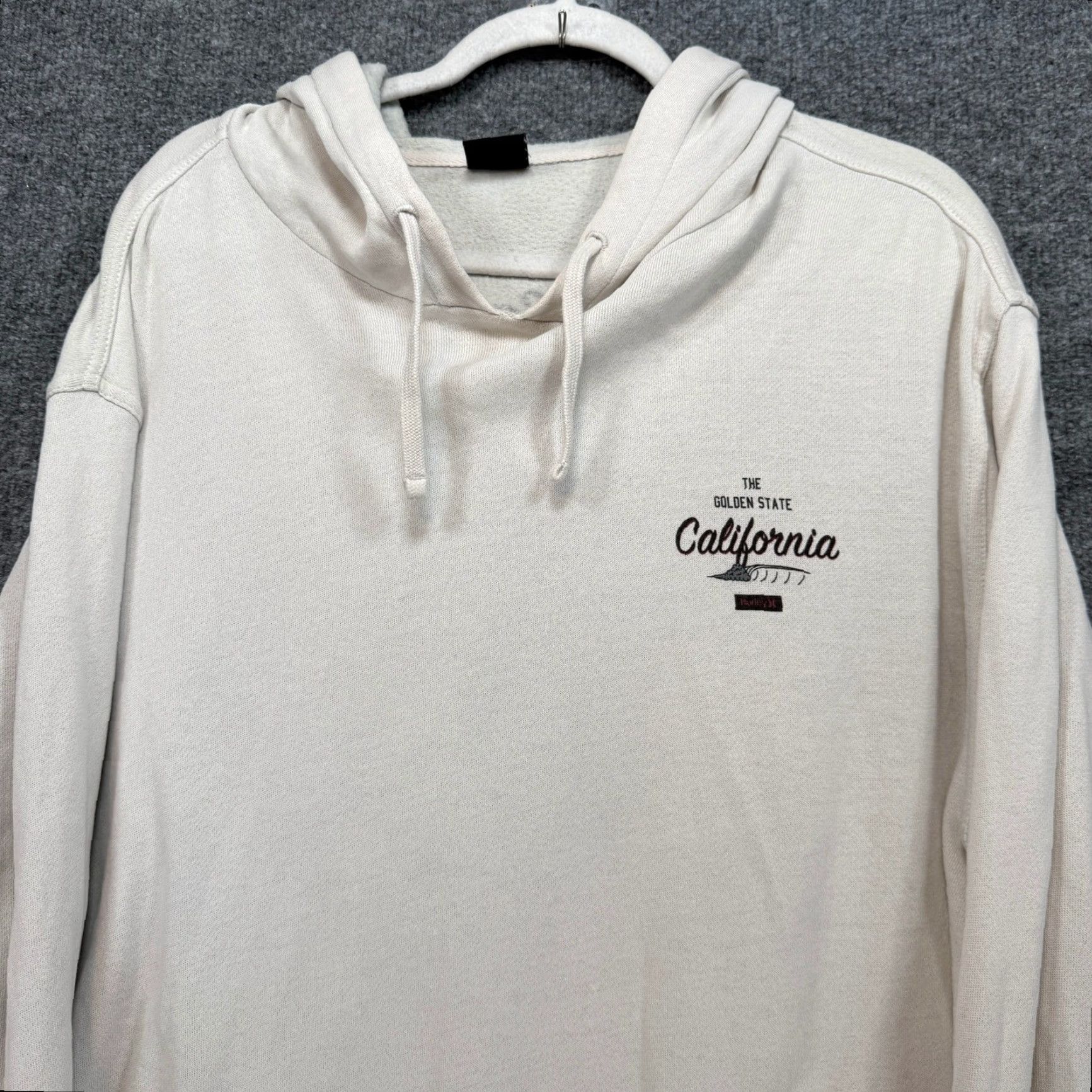 Hurley Hurley Hoodie Mens XL Cream Graphic Pullover Fleece Kangaroo Pocket Drawstring Hooded Pockets Graphic Print Size US XL / EU 56 / 4 - 3 Thumbnail