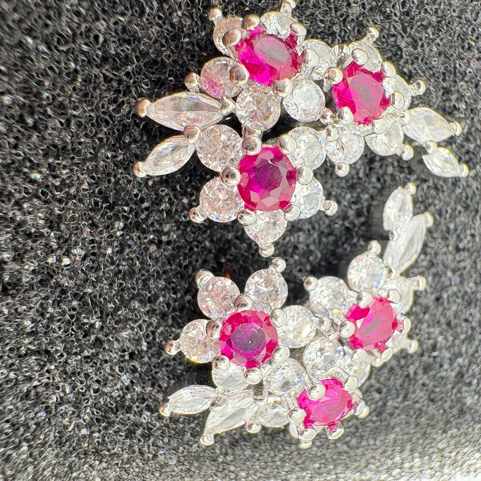 Other Magenta & Clear Floral Cluster Ear Climber Earrings - Silver Size ONE SIZE - 3 Thumbnail